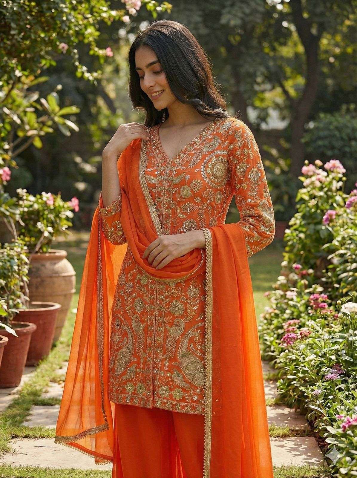 JF 013 GEORGETTE BEAUTIFUL DESIGNER WORK TOP PLAZZO AND DUPATTA 