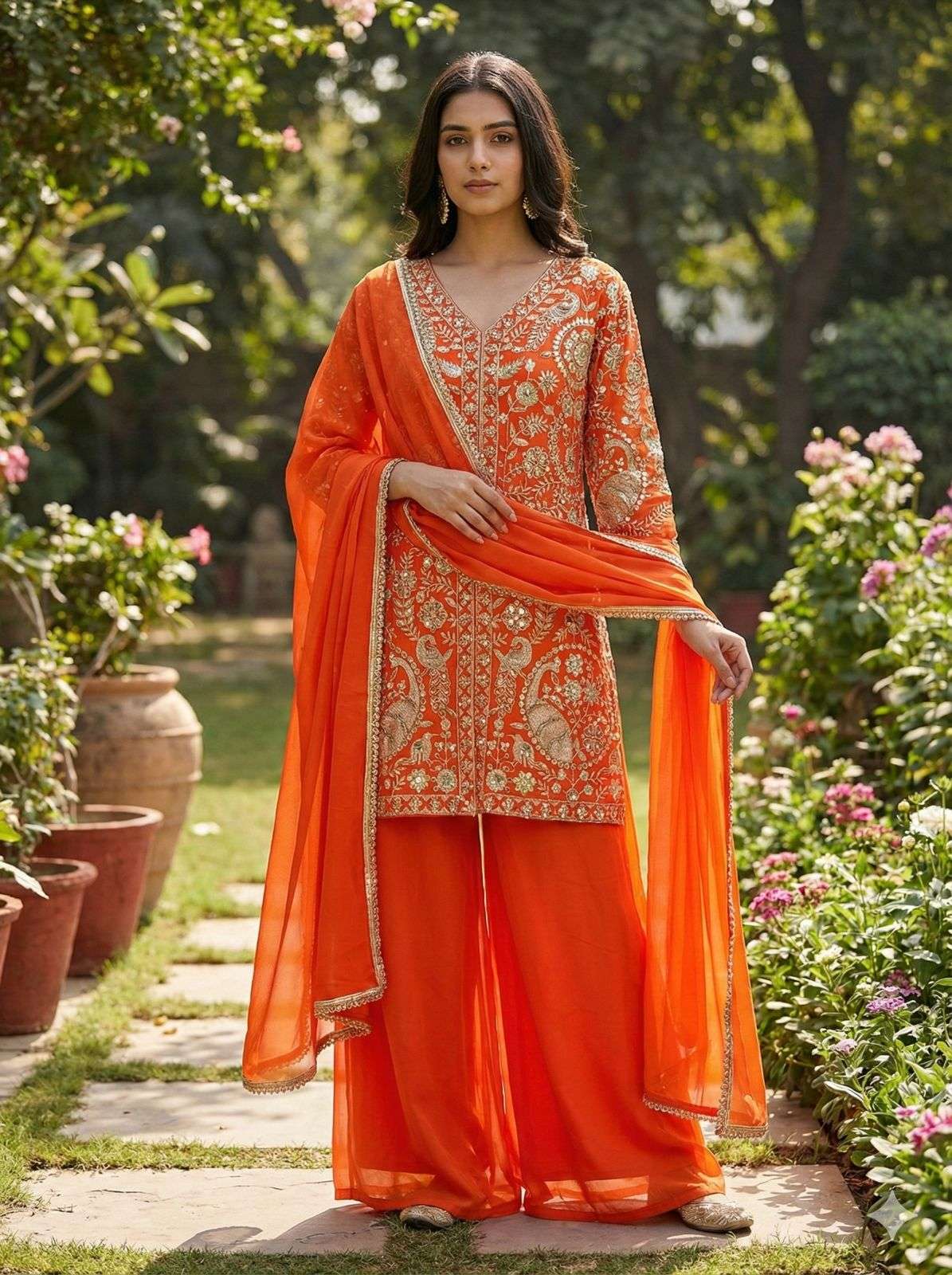 JF 013 GEORGETTE BEAUTIFUL DESIGNER WORK TOP PLAZZO AND DUPATTA 