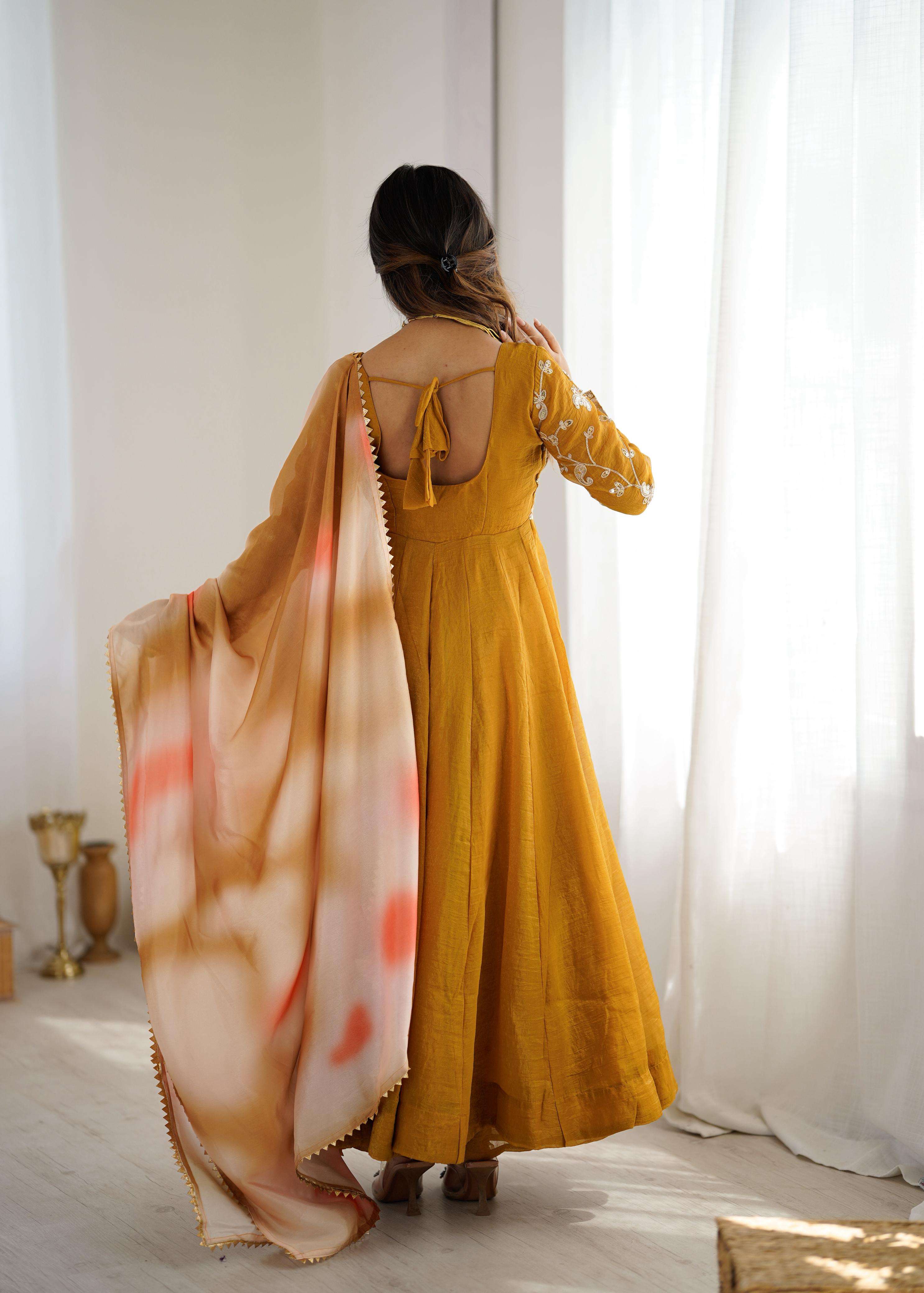 JF 029 SILK SEQUENCE EMBROIDERY DESIGNER WORK GOWN BOTTOM AND DUPATTA SET 