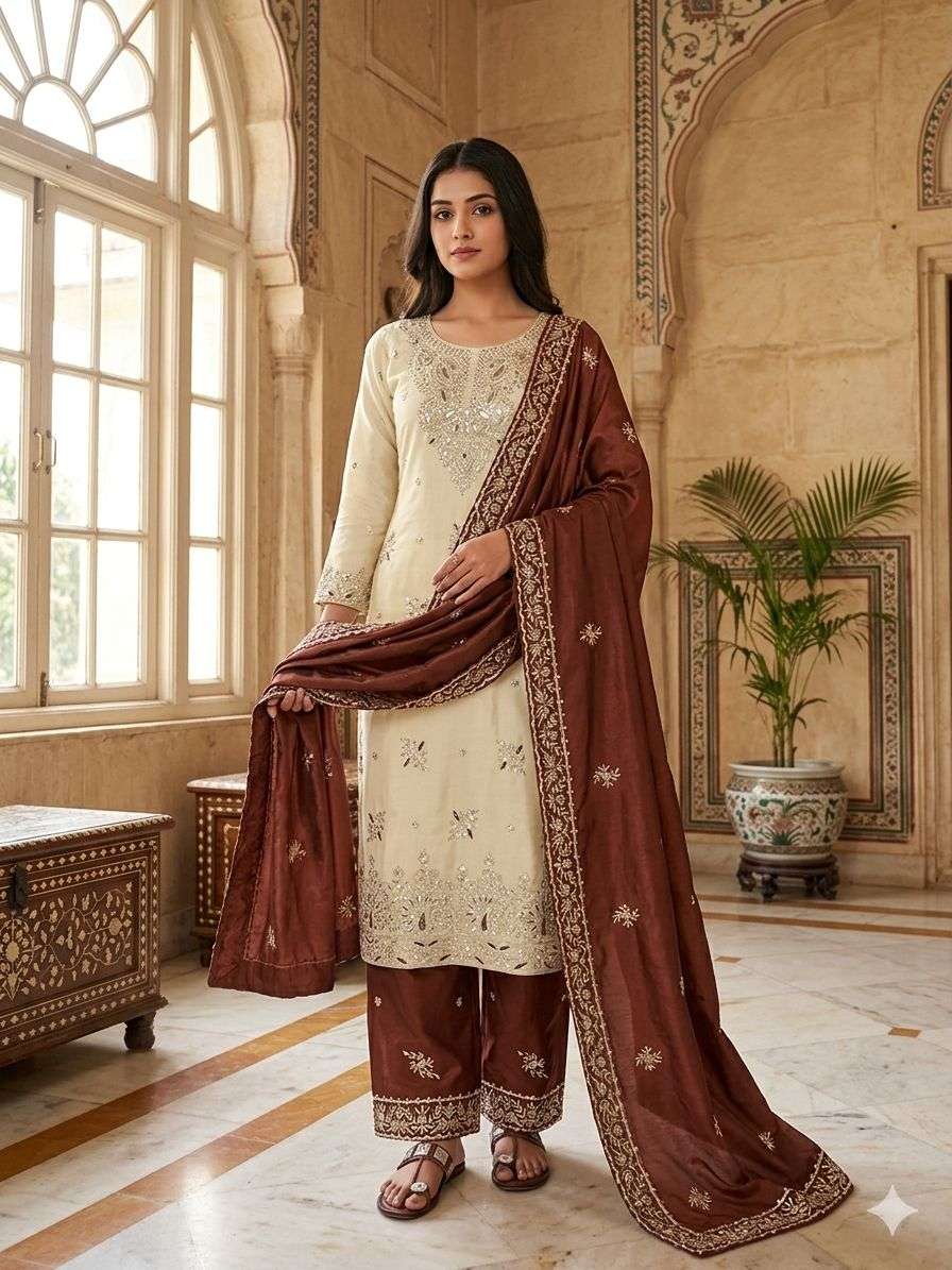 JF 039 SILK WITH HEAVY EMBROIDERY DESIGNER WORK PARTY WEAR LADIES SUIT