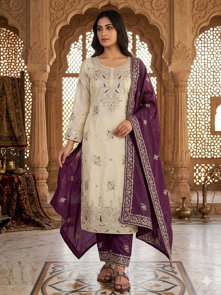 JF 039 SILK WITH HEAVY EMBROIDERY DESIGNER WORK PARTY WEAR LADIES SUIT