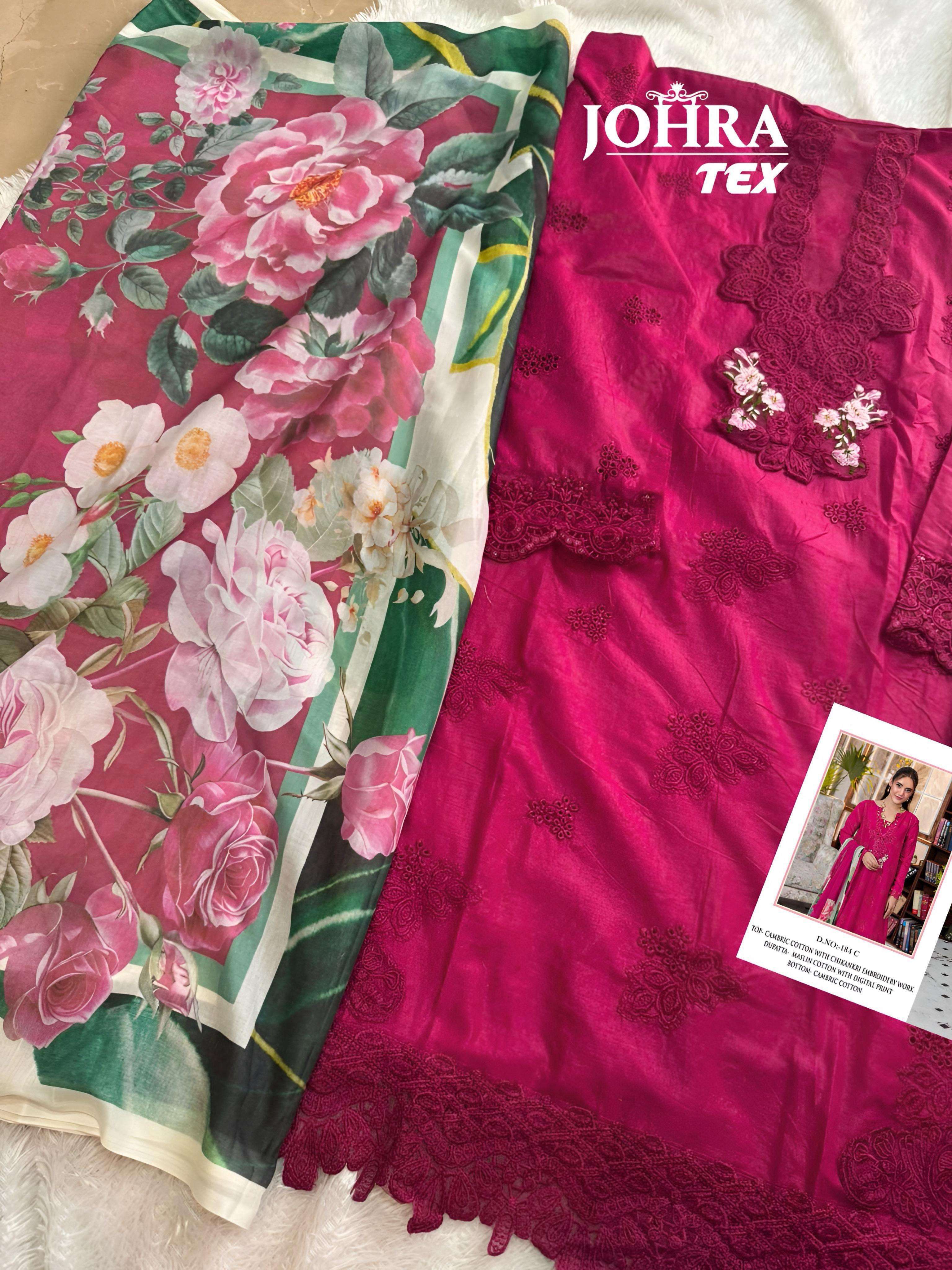 JOHRA TEX JT 184 C COTTON WITH CHIKANKRI EMBROIDERY WORK SUIT