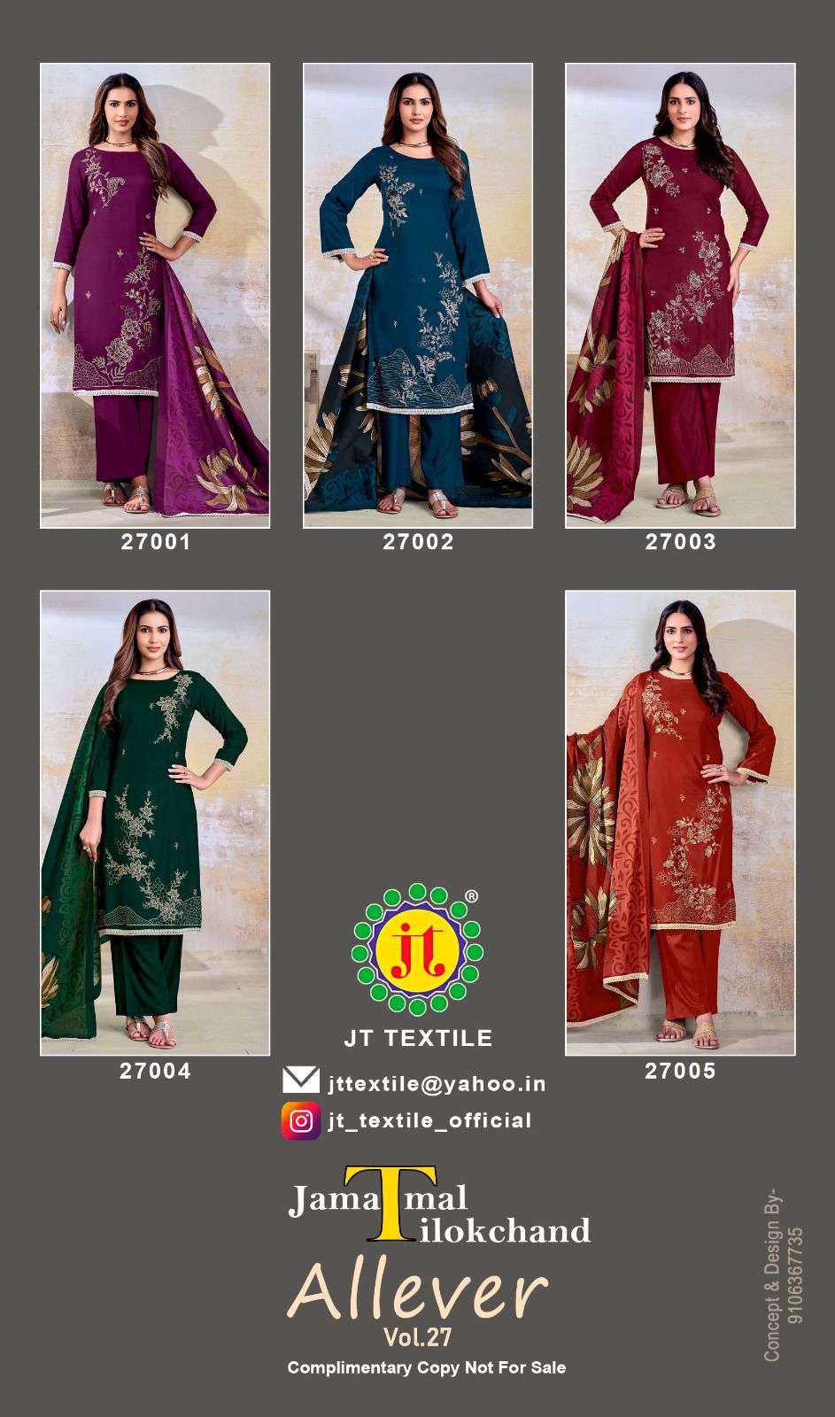 JT ALLEVER VOL 27 RAYON FANCY WORKS LADIES SALWAR SUIT
