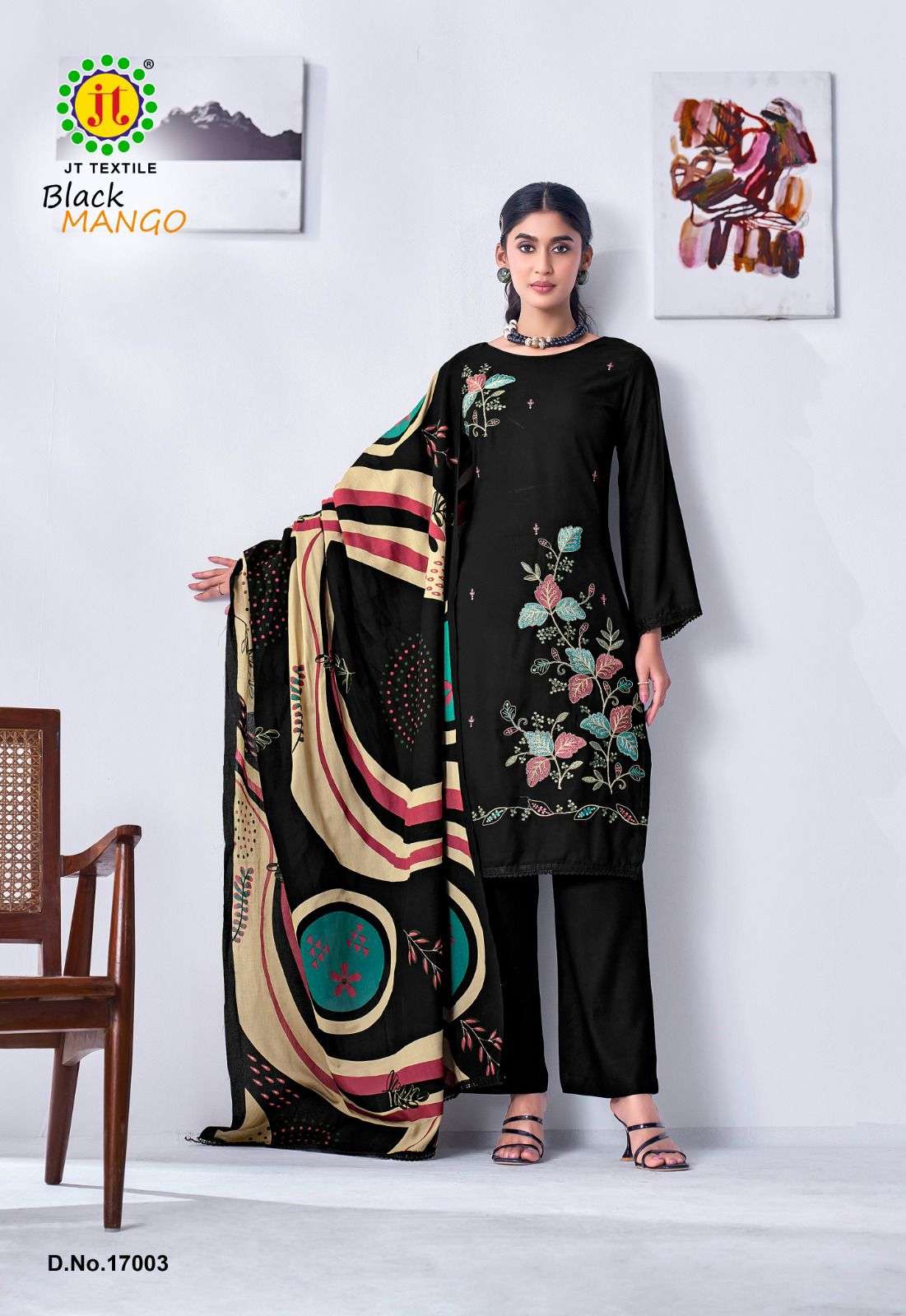 JT BLACK MANGO VOL 17 RAYON FANCY EMBROIDERY WORK SALWAR SUIT