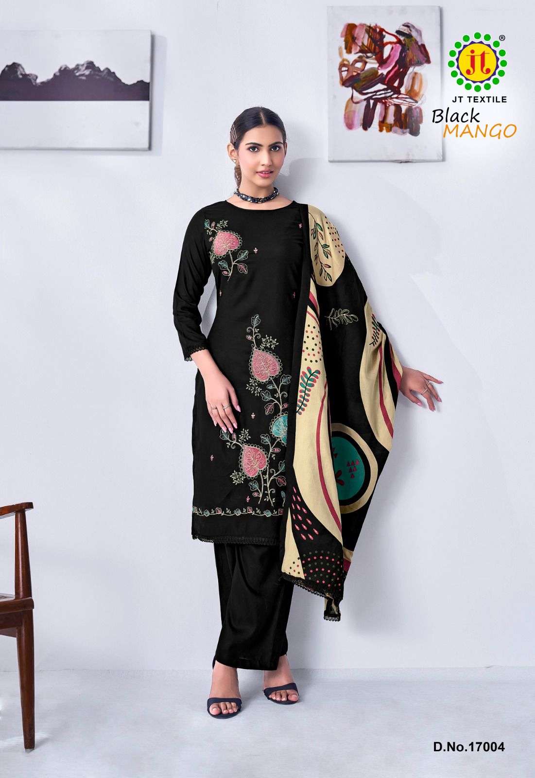 JT BLACK MANGO VOL 17 RAYON FANCY EMBROIDERY WORK SALWAR SUIT