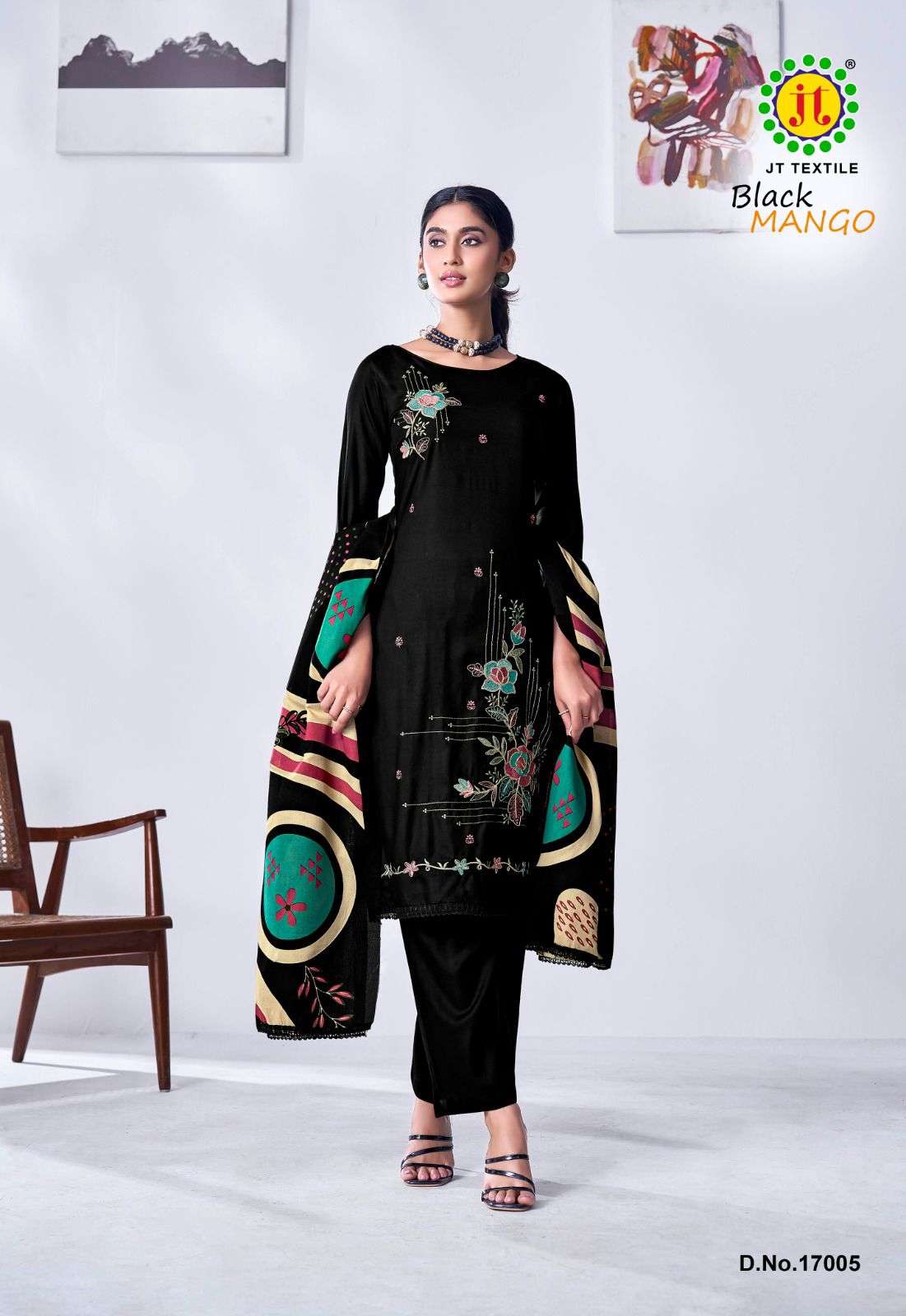 JT BLACK MANGO VOL 17 RAYON FANCY EMBROIDERY WORK SALWAR SUIT