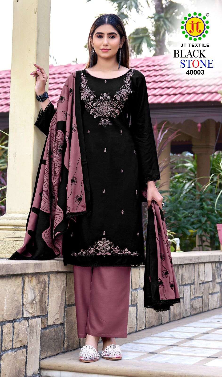 JT BLACK STONE VOL 40 RAYON FANCY WORK LADIES SALWAR SUIT