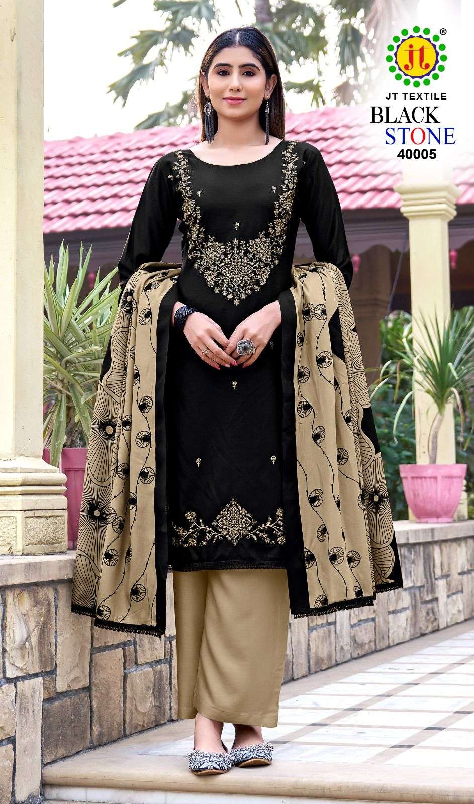 JT BLACK STONE VOL 40 RAYON FANCY WORK LADIES SALWAR SUIT