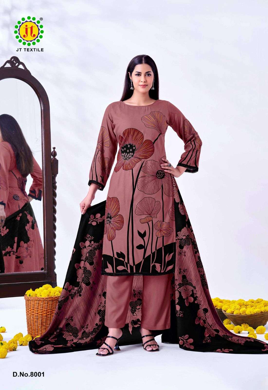 JT NIGAAR VOL 8 RAYON PRINT WITH FANCY LACE WORK SUIT