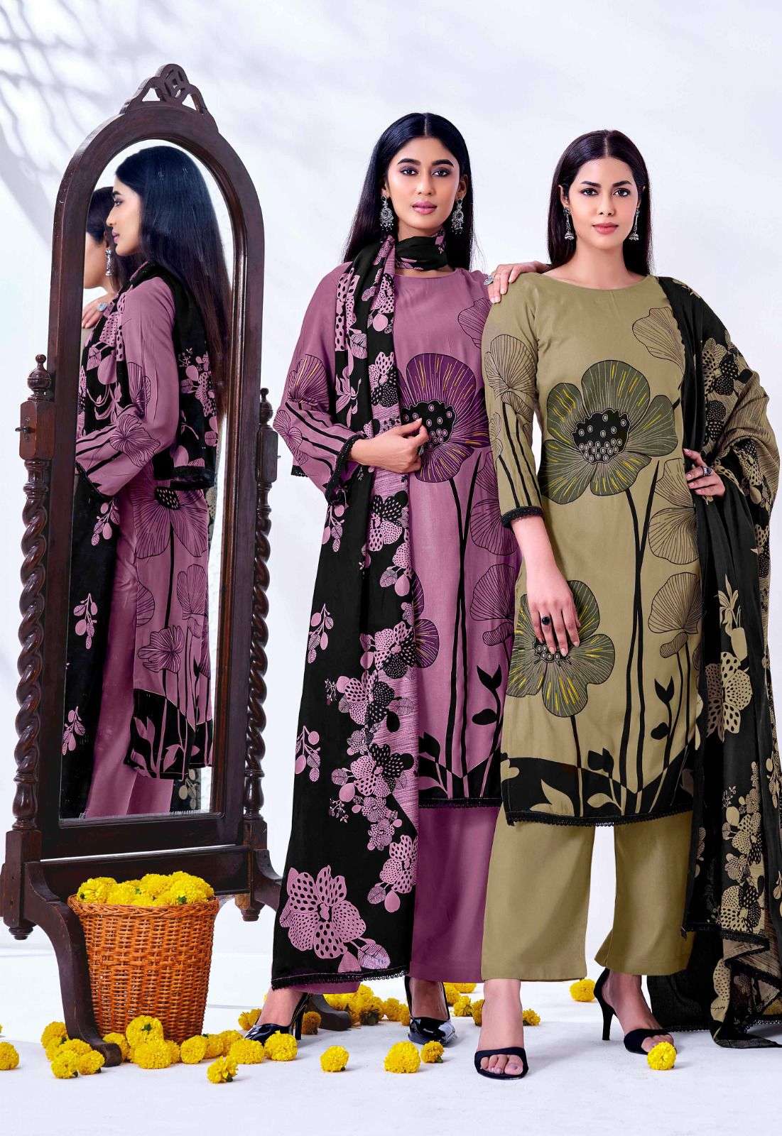 JT NIGAAR VOL 8 RAYON PRINT WITH FANCY LACE WORK SUIT