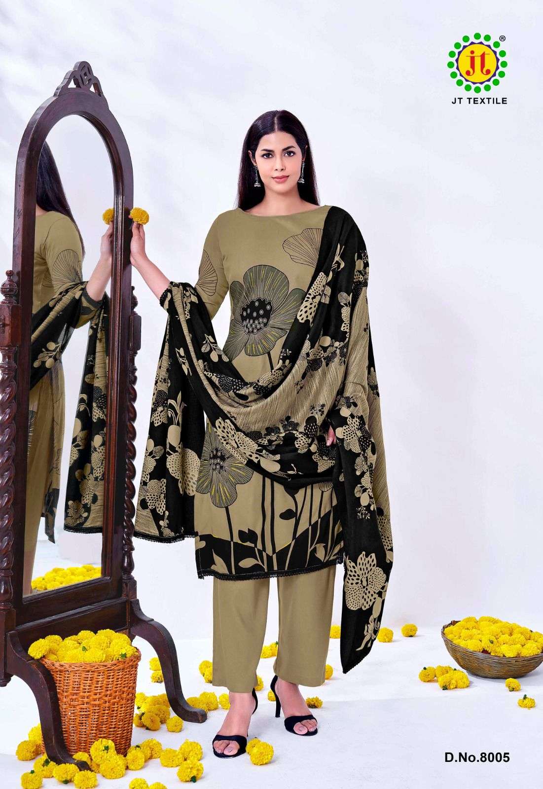 JT NIGAAR VOL 8 RAYON PRINT WITH FANCY LACE WORK SUIT
