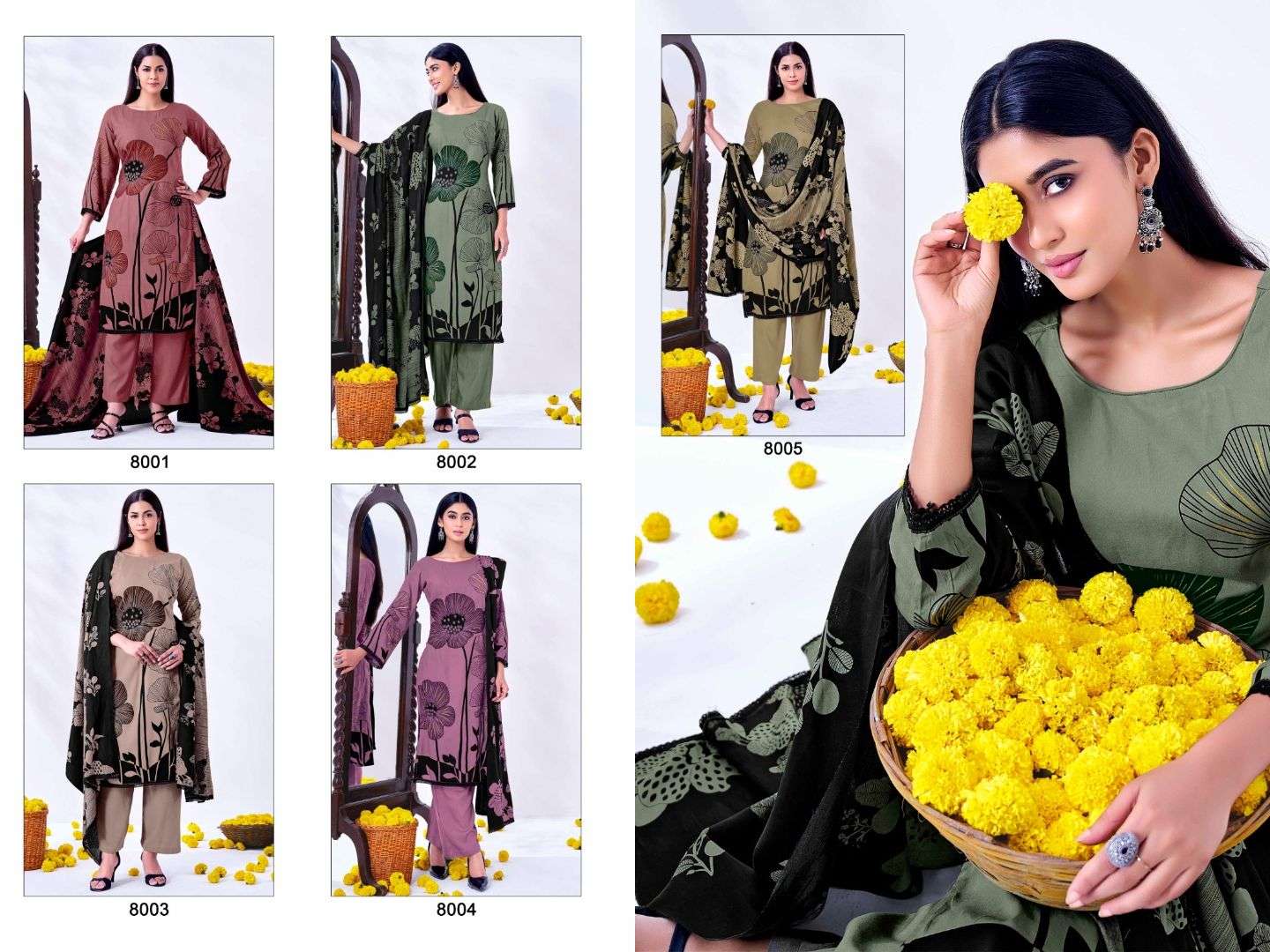 JT NIGAAR VOL 8 RAYON PRINT WITH FANCY LACE WORK SUIT