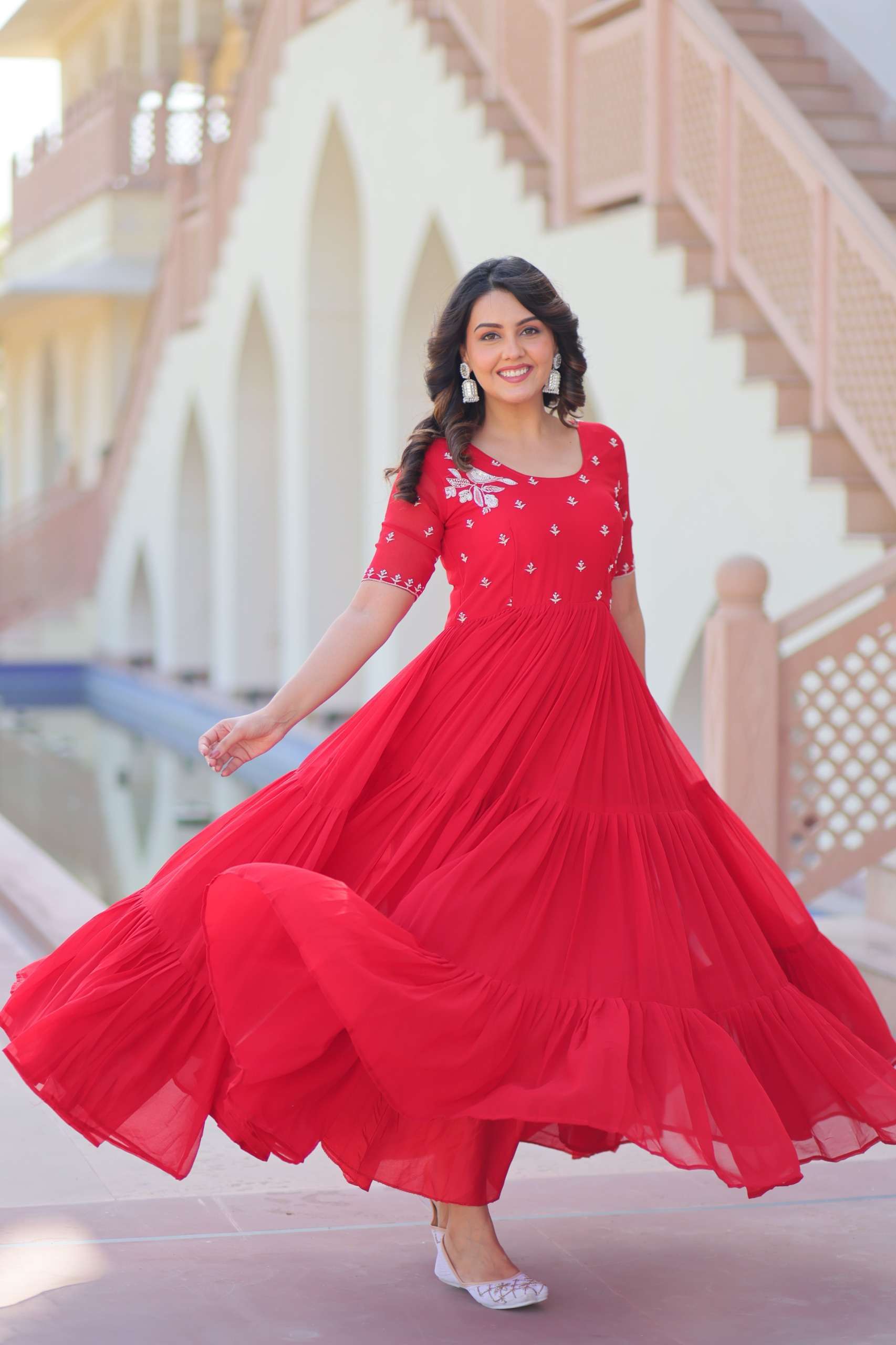 KA 1173 GEORGETTE EMBROIDERY DESIGNER WORK READY MADE GOWN