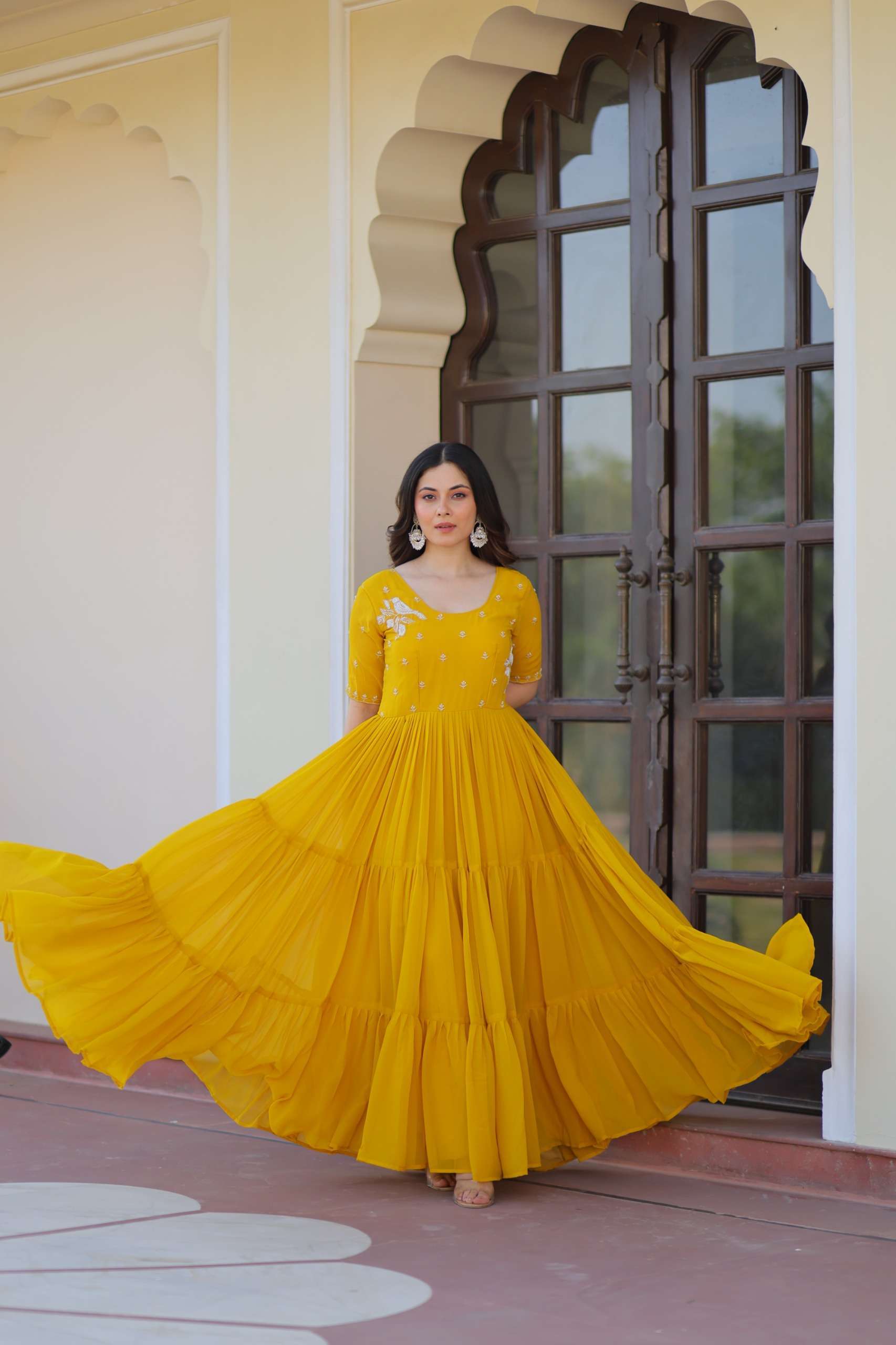 KA 1173 GEORGETTE EMBROIDERY DESIGNER WORK READY MADE GOWN