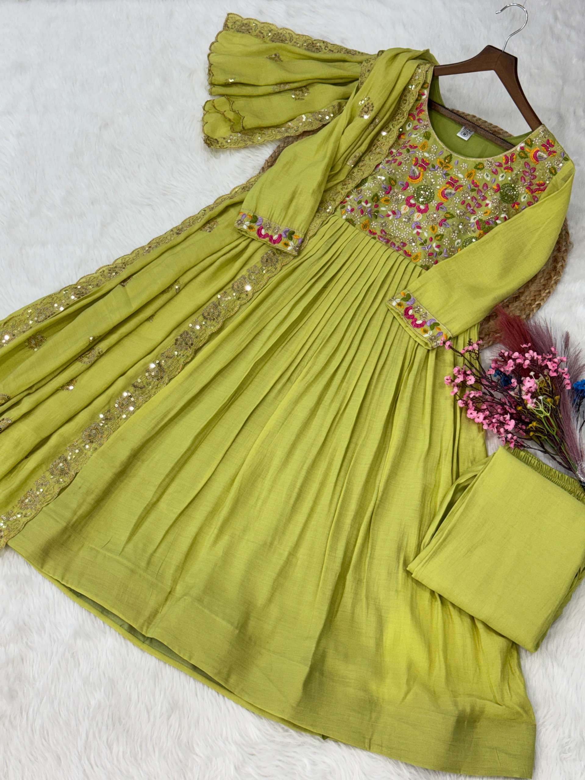 KA 1239 CHANDERI SILK DESIGNER PARTY WEAR GOWN PANT WITH DUPATTA SET 