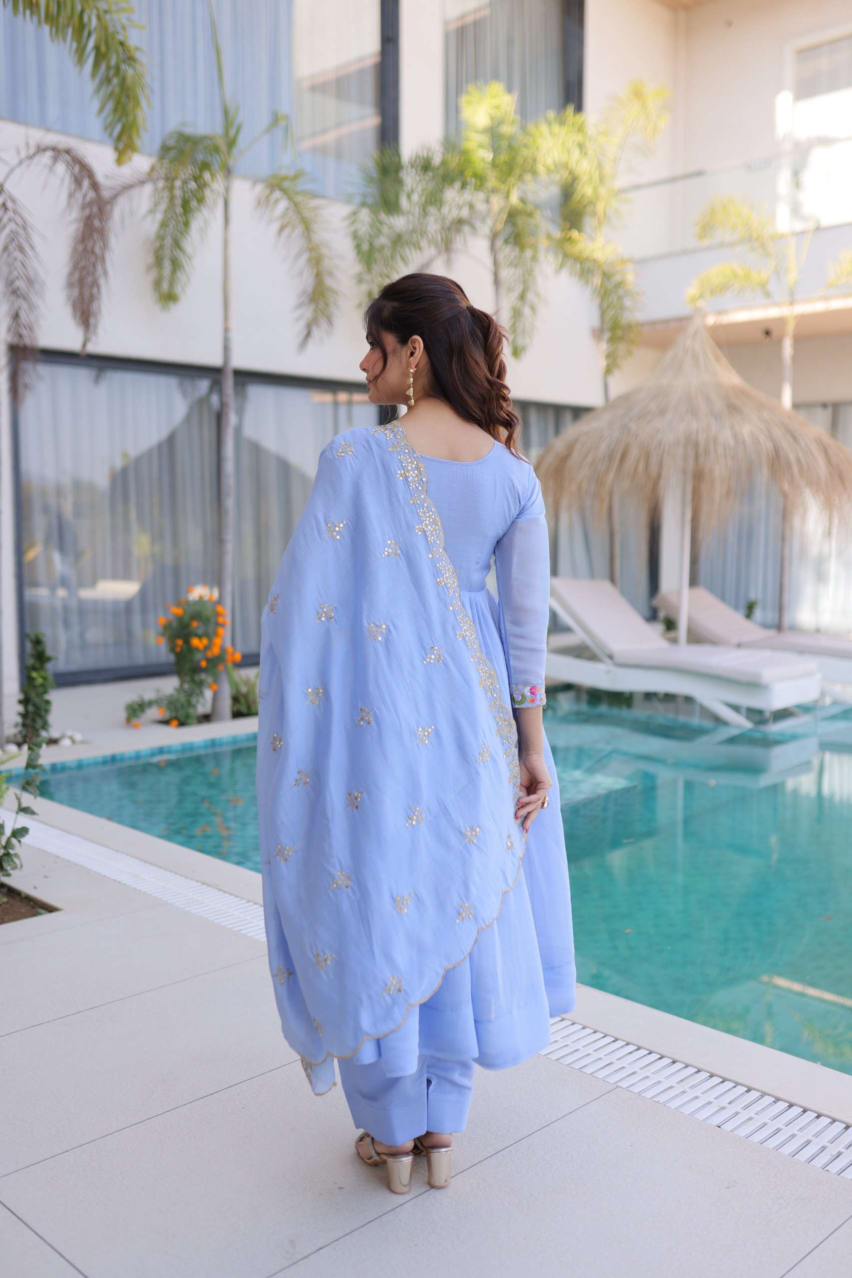 KA 1239 CHANDERI SILK DESIGNER PARTY WEAR GOWN PANT WITH DUPATTA SET 