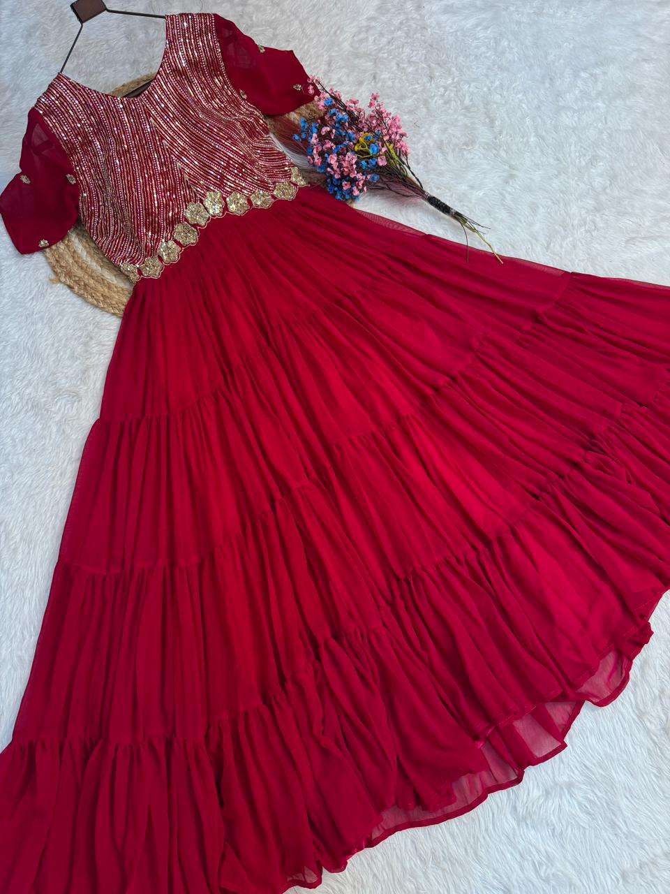 KA 1255 GEORGETTE DESIGNER READY MADE PARTY WEAR GOWN