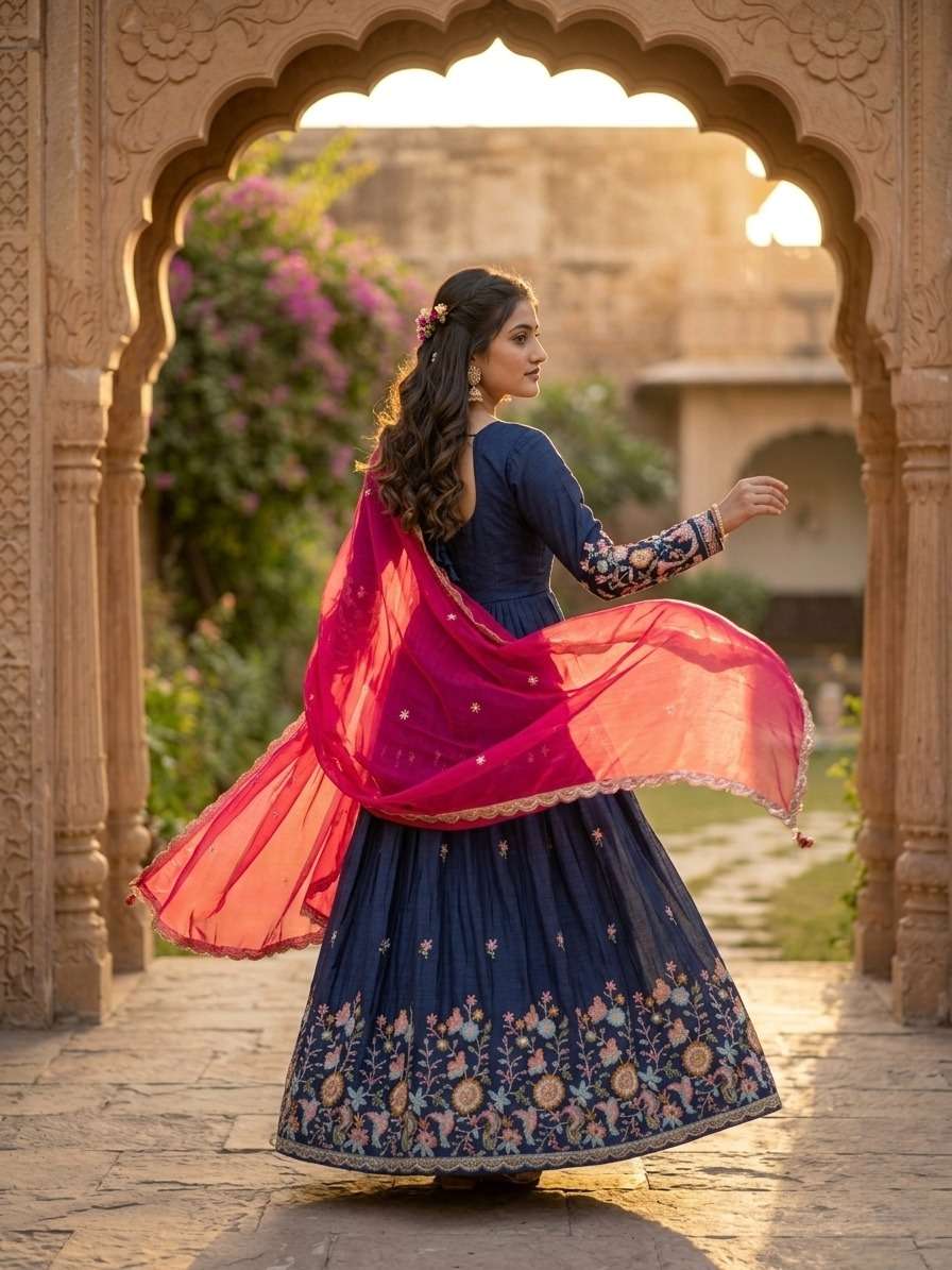 KA 1262 SILK DESIGNER WORK PARTY WEAR ANARKALI WITH DUPATTA SET 