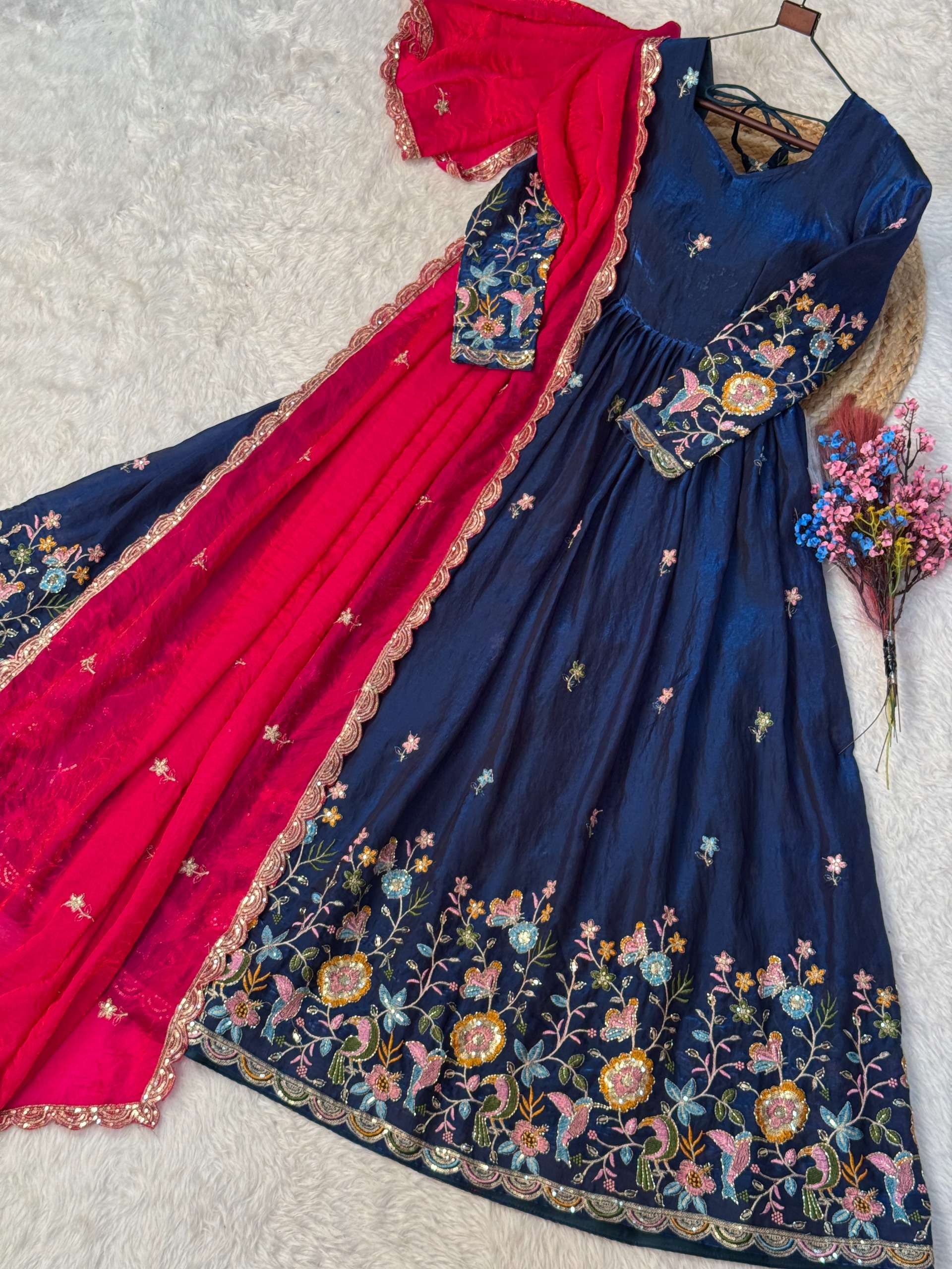 KA 1262 SILK DESIGNER WORK PARTY WEAR ANARKALI WITH DUPATTA SET 