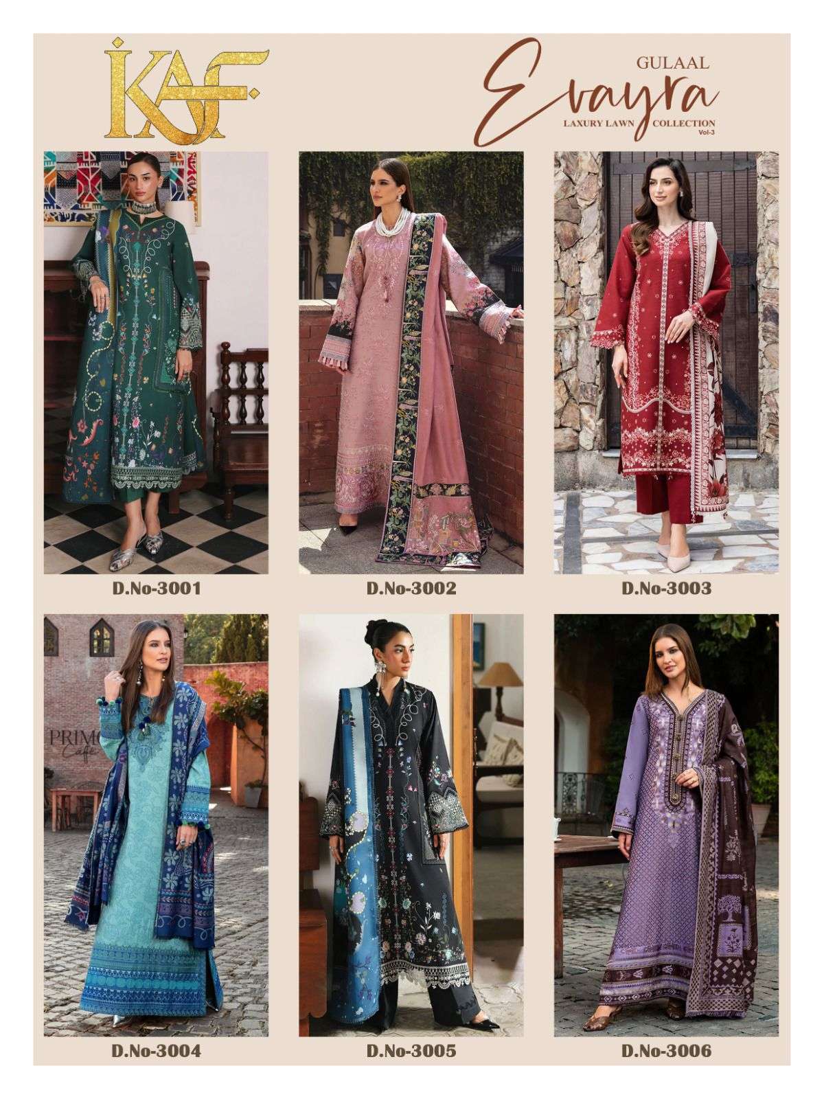 KAF FABRIC EVAYRA GULAAL LUXURY LAWN COLLECTION VOL 3 DIGITAL PRINT COTTON SALWAR SUIT