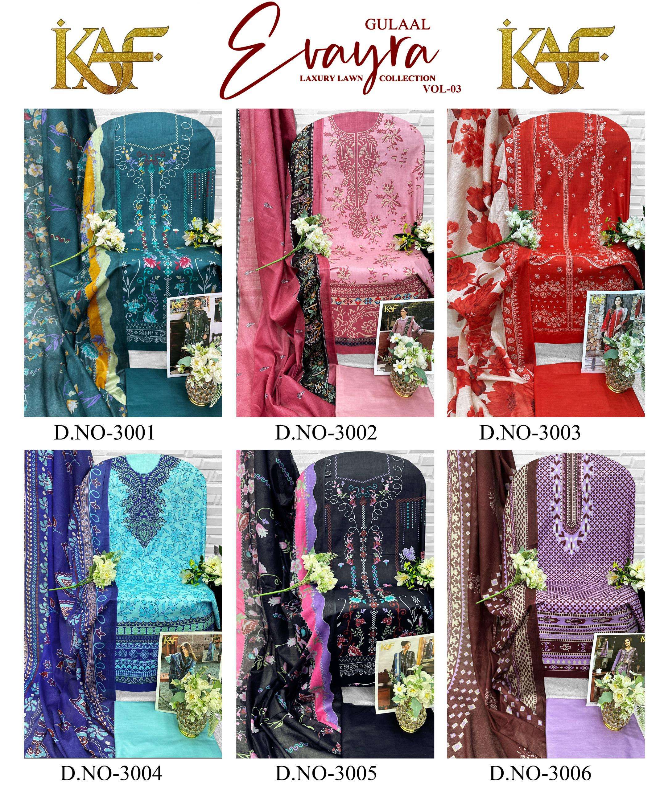 KAF FABRIC EVAYRA GULAAL LUXURY LAWN COLLECTION VOL 3 DIGITAL PRINT COTTON SALWAR SUIT