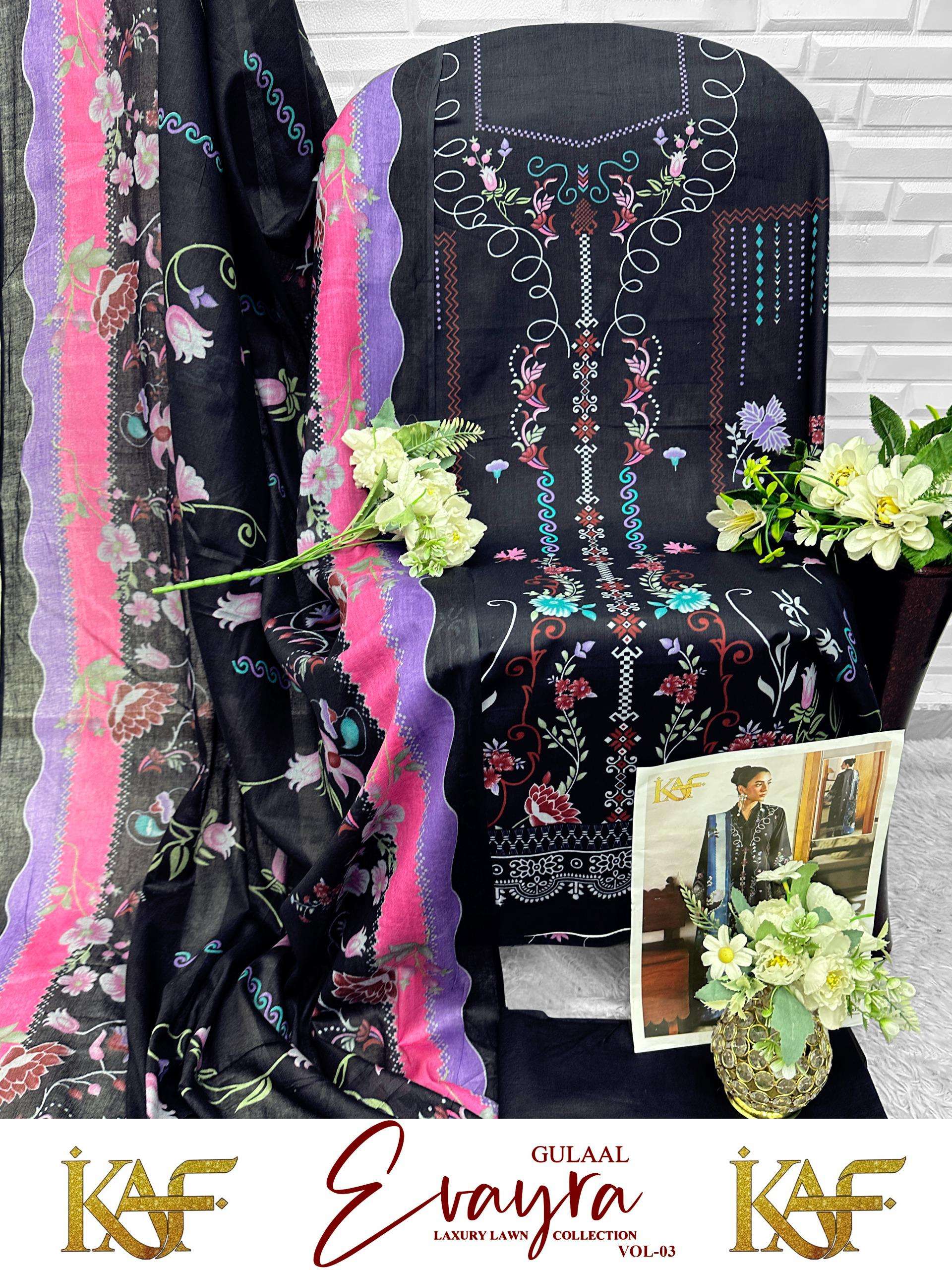KAF FABRIC EVAYRA GULAAL LUXURY LAWN COLLECTION VOL 3 DIGITAL PRINT COTTON SALWAR SUIT