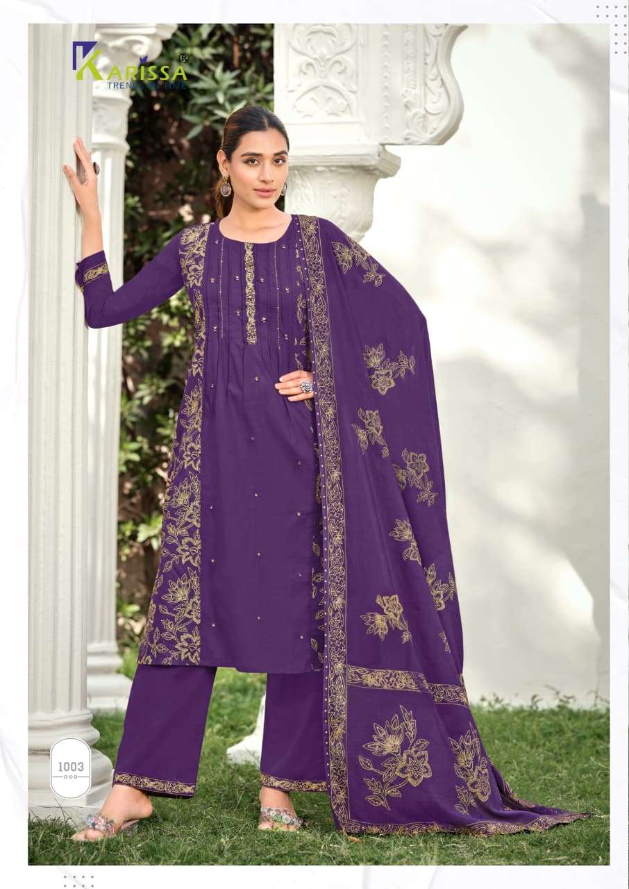 KARISSA MANNAT COTTON FANCY WORK LADIES A LINE PATTERN KURTI WITH BOTTOM AND DUPATTA SET 