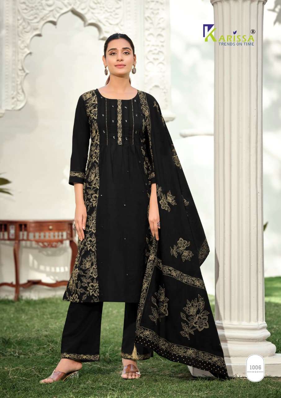 KARISSA MANNAT COTTON FANCY WORK LADIES A LINE PATTERN KURTI WITH BOTTOM AND DUPATTA SET 