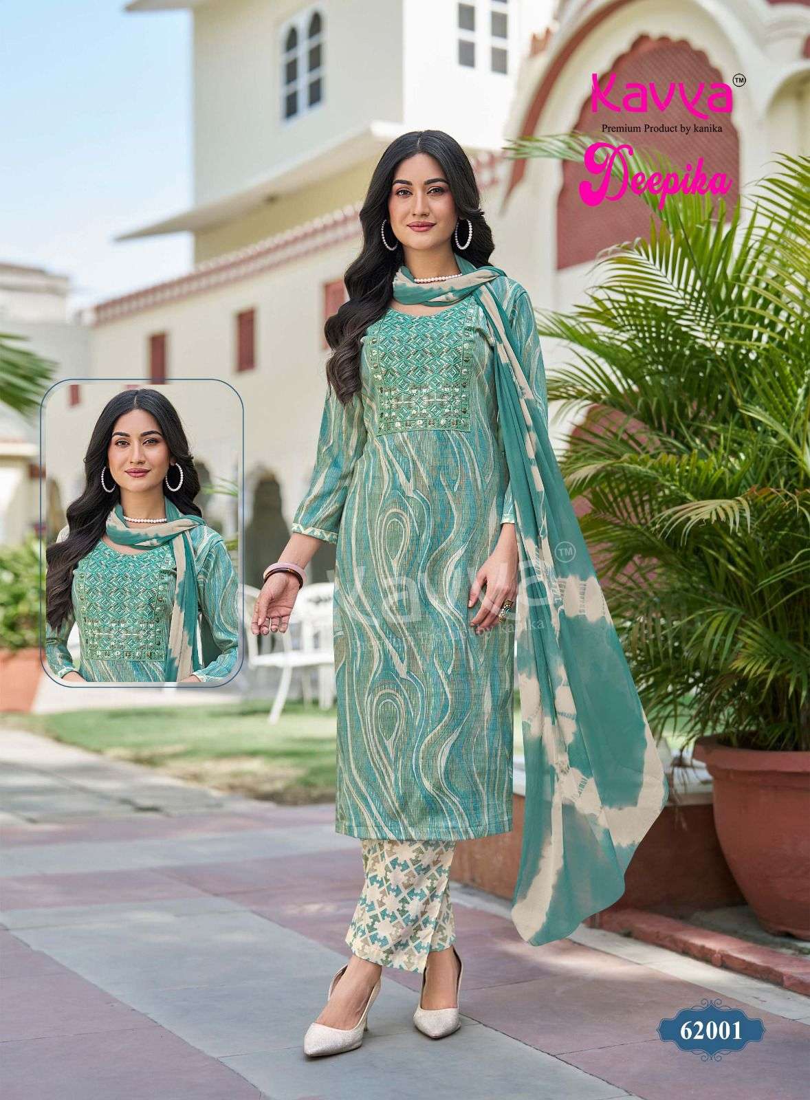 KAVYA DEEPIKA VOL 62 FANCY STRAIGHT KURTI BOTTOM AND NAZLEEN DUPATTA SET