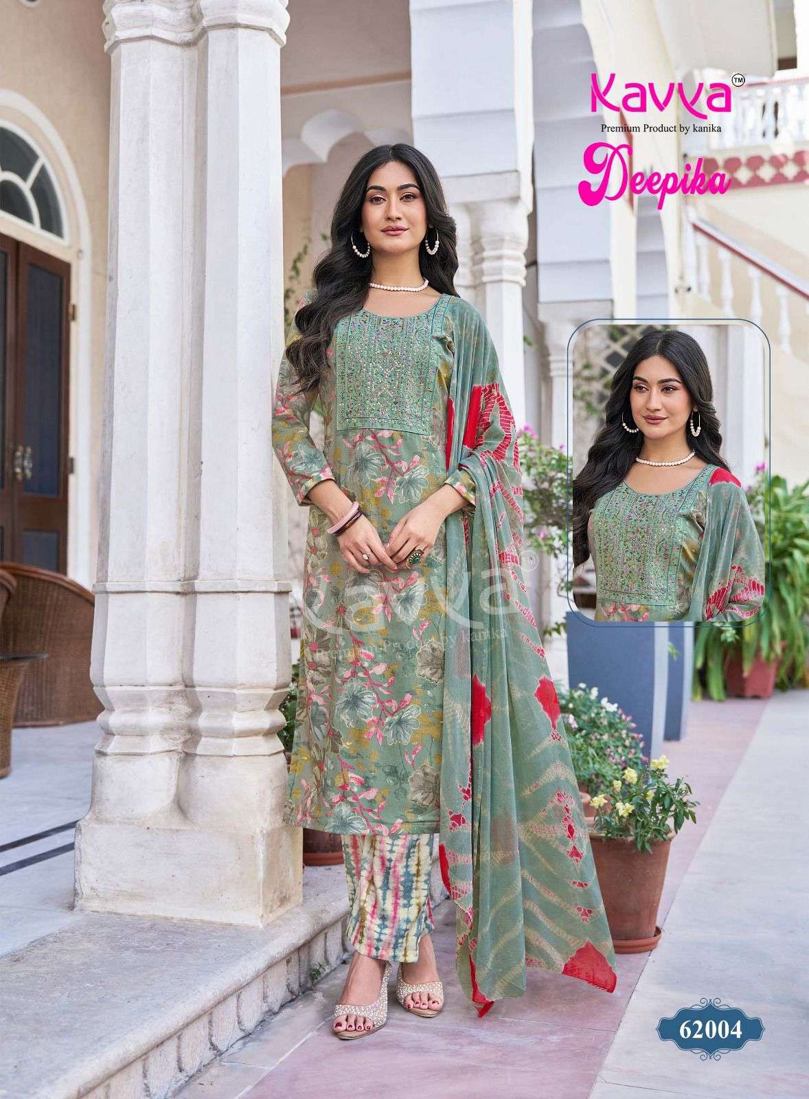 KAVYA DEEPIKA VOL 62 FANCY STRAIGHT KURTI BOTTOM AND NAZLEEN DUPATTA SET