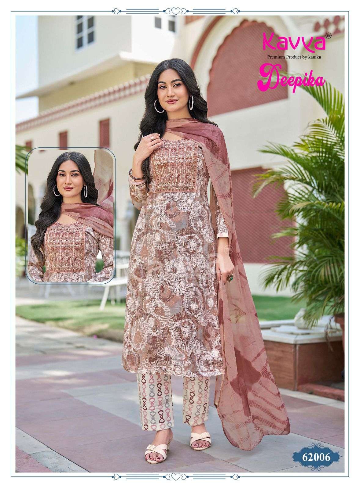 KAVYA DEEPIKA VOL 62 FANCY STRAIGHT KURTI BOTTOM AND NAZLEEN DUPATTA SET