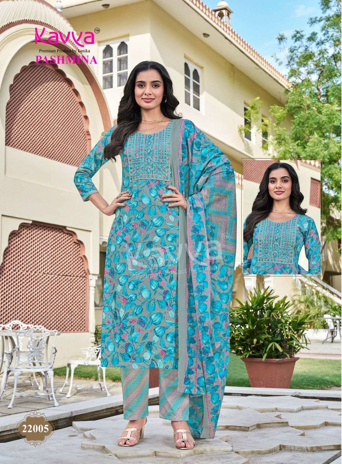 KAVYA PASHMINA VOL 22 COTTON PRINT LADIES KURTI BOTTOM AND DUPATTA SET 