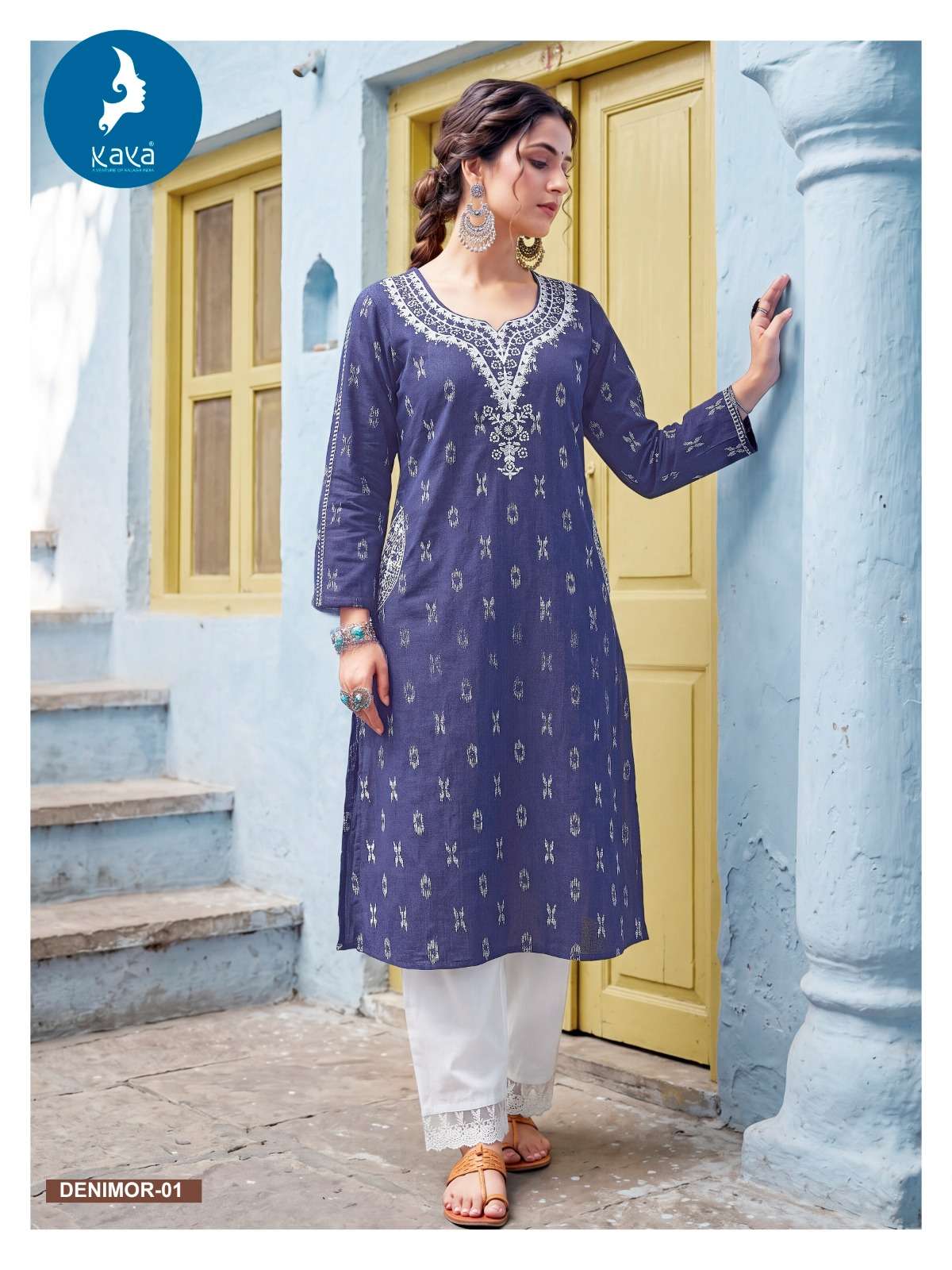 KAYA DENIMOR FANCY WORK LADIES ANARKALI STYLE KURTI WITH BOTTOM PAIR 