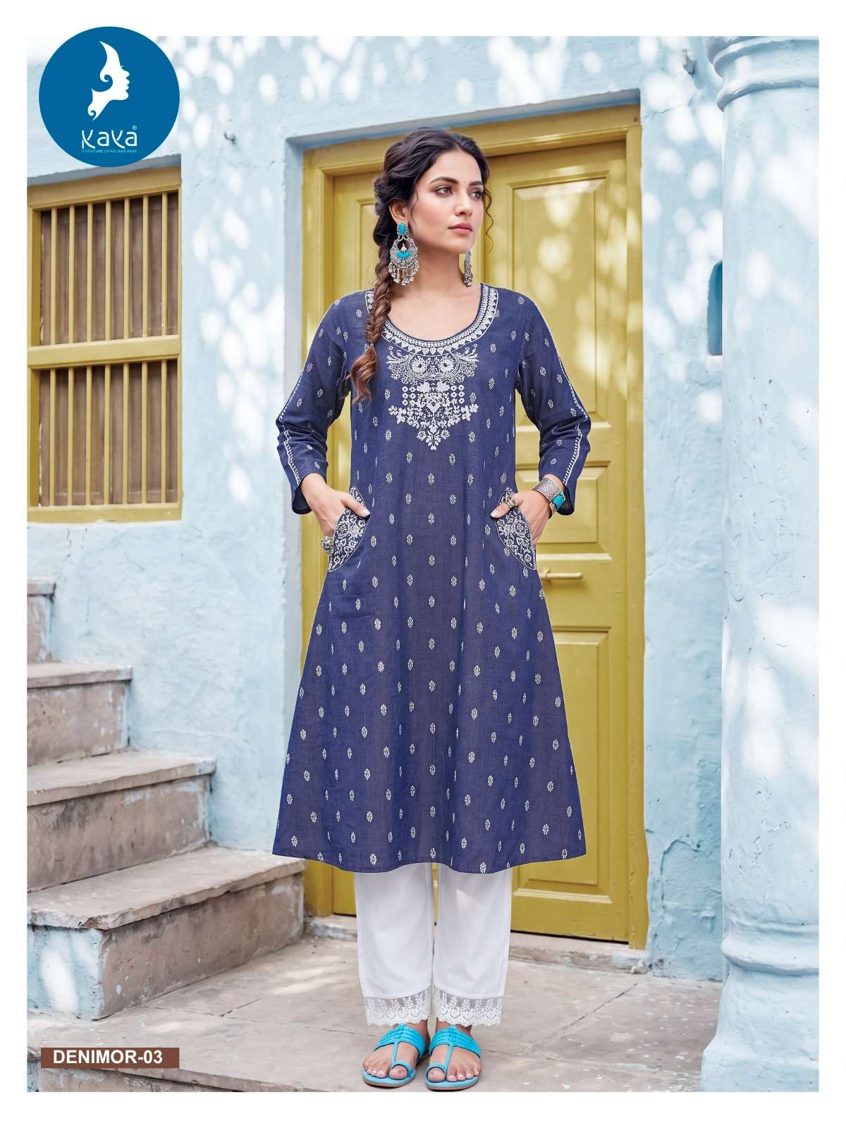 KAYA DENIMOR FANCY WORK LADIES ANARKALI STYLE KURTI WITH BOTTOM PAIR 