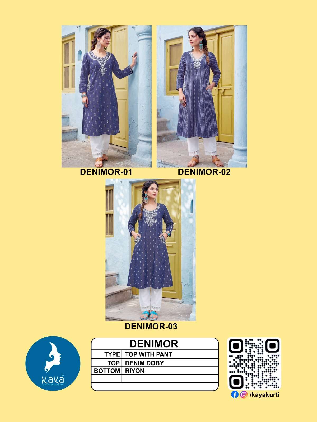 KAYA DENIMOR FANCY WORK LADIES ANARKALI STYLE KURTI WITH BOTTOM PAIR 