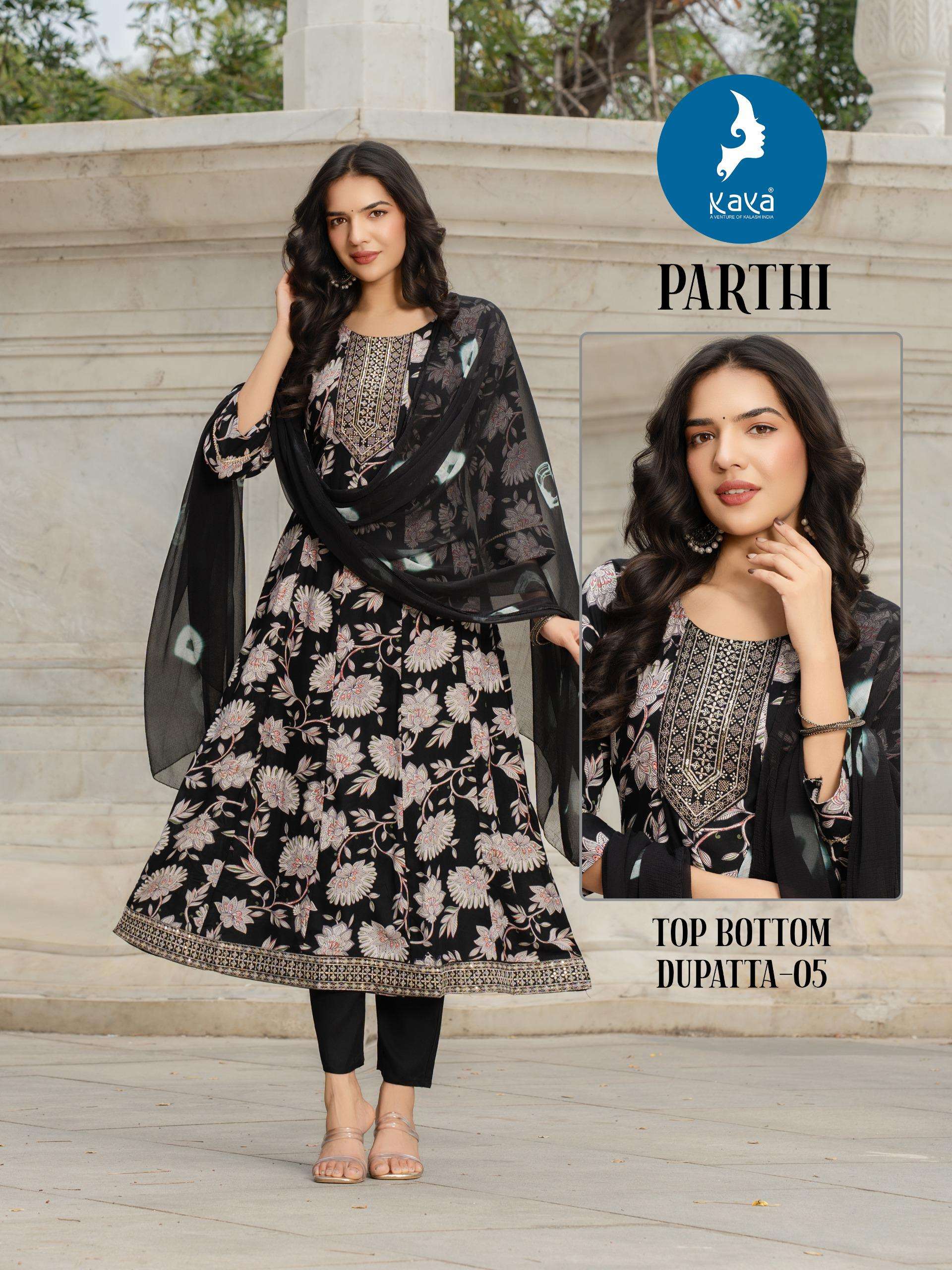 KAYA PARTHI RAYON PRINT ANARKALI STYLE LADIES 3PCS SET COLLECTION 