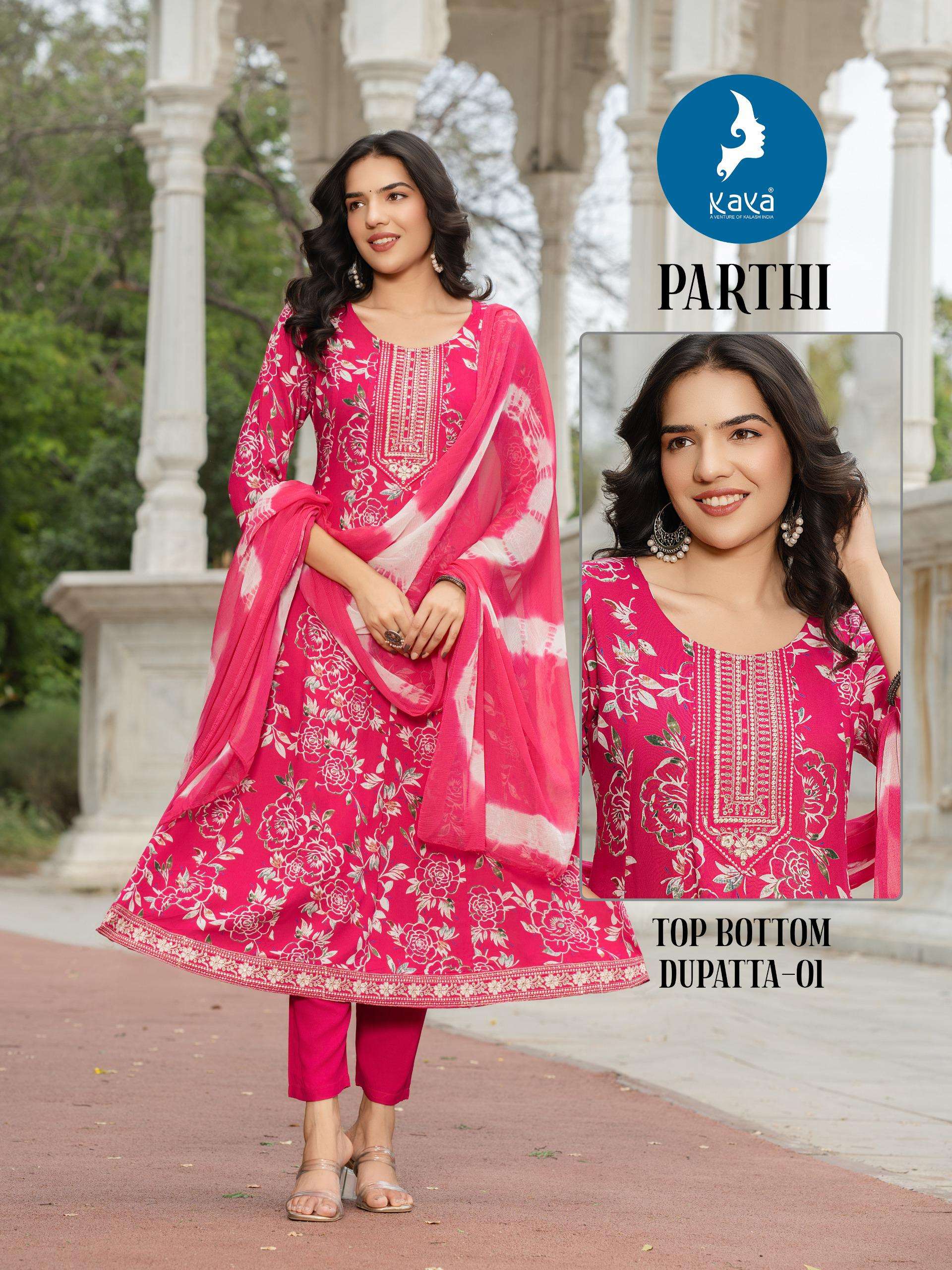 KAYA PARTHI RAYON PRINT ANARKALI STYLE LADIES 3PCS SET COLLECTION 