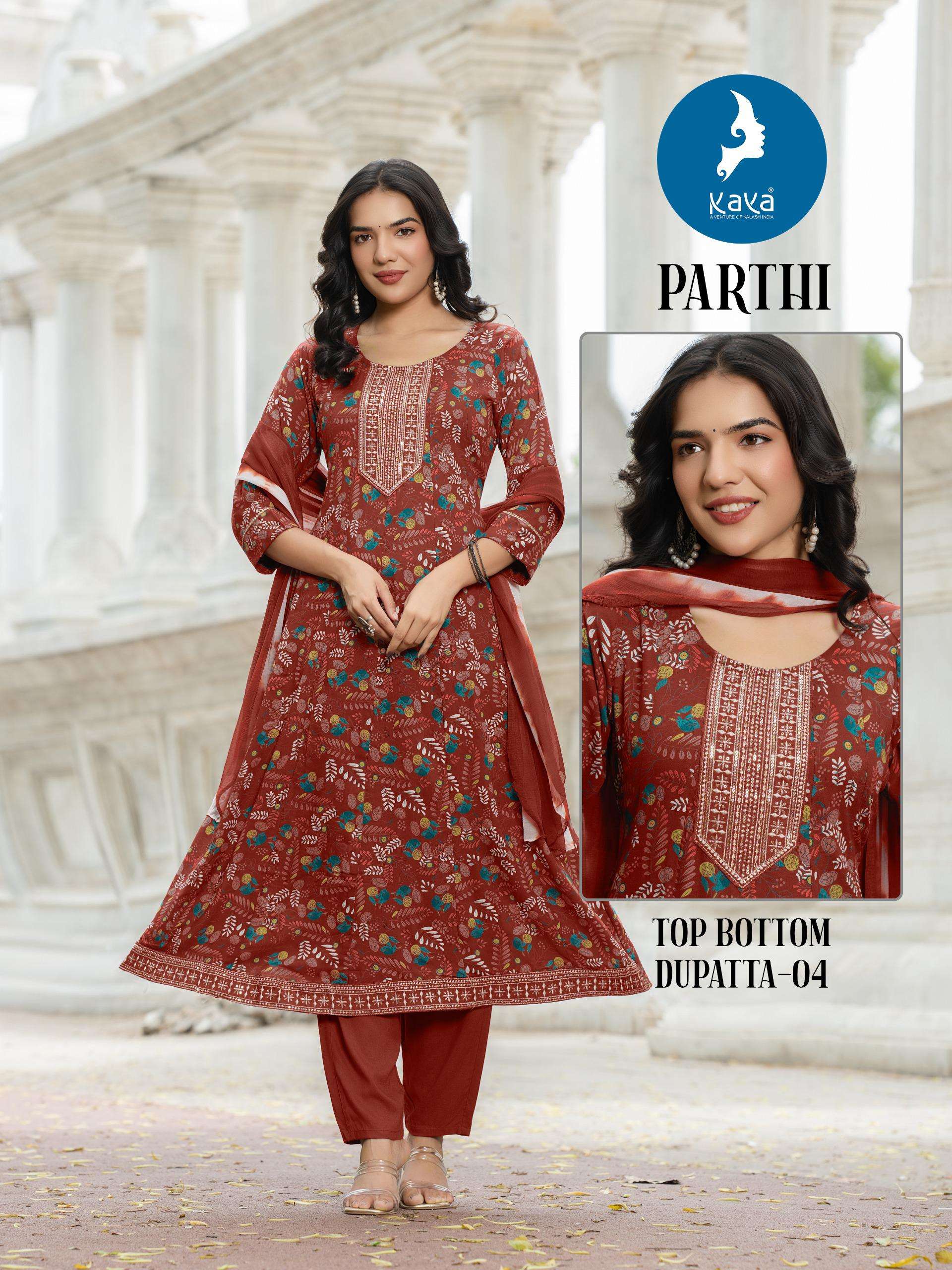 KAYA PARTHI RAYON PRINT ANARKALI STYLE LADIES 3PCS SET COLLECTION 