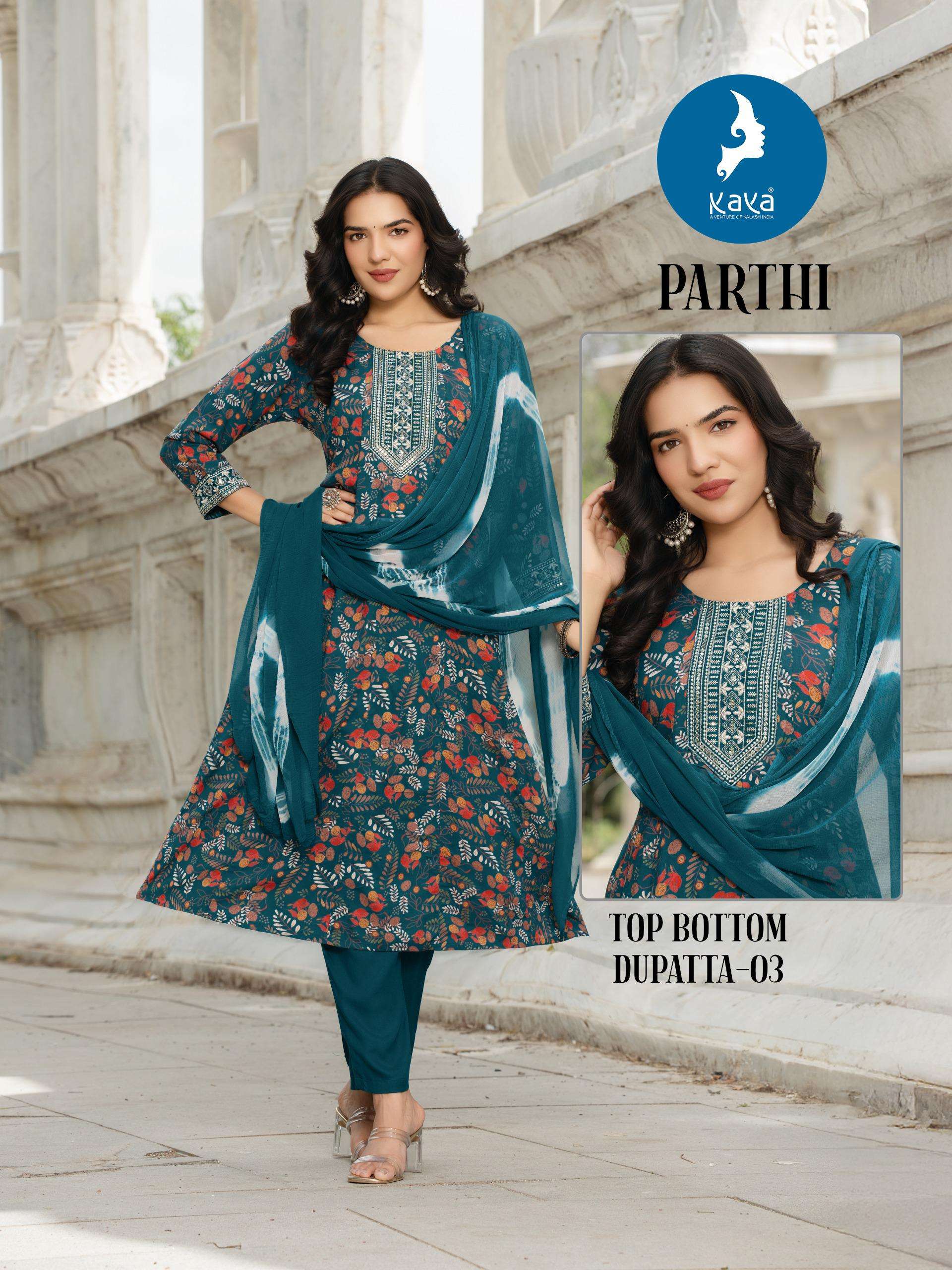 KAYA PARTHI RAYON PRINT ANARKALI STYLE LADIES 3PCS SET COLLECTION 