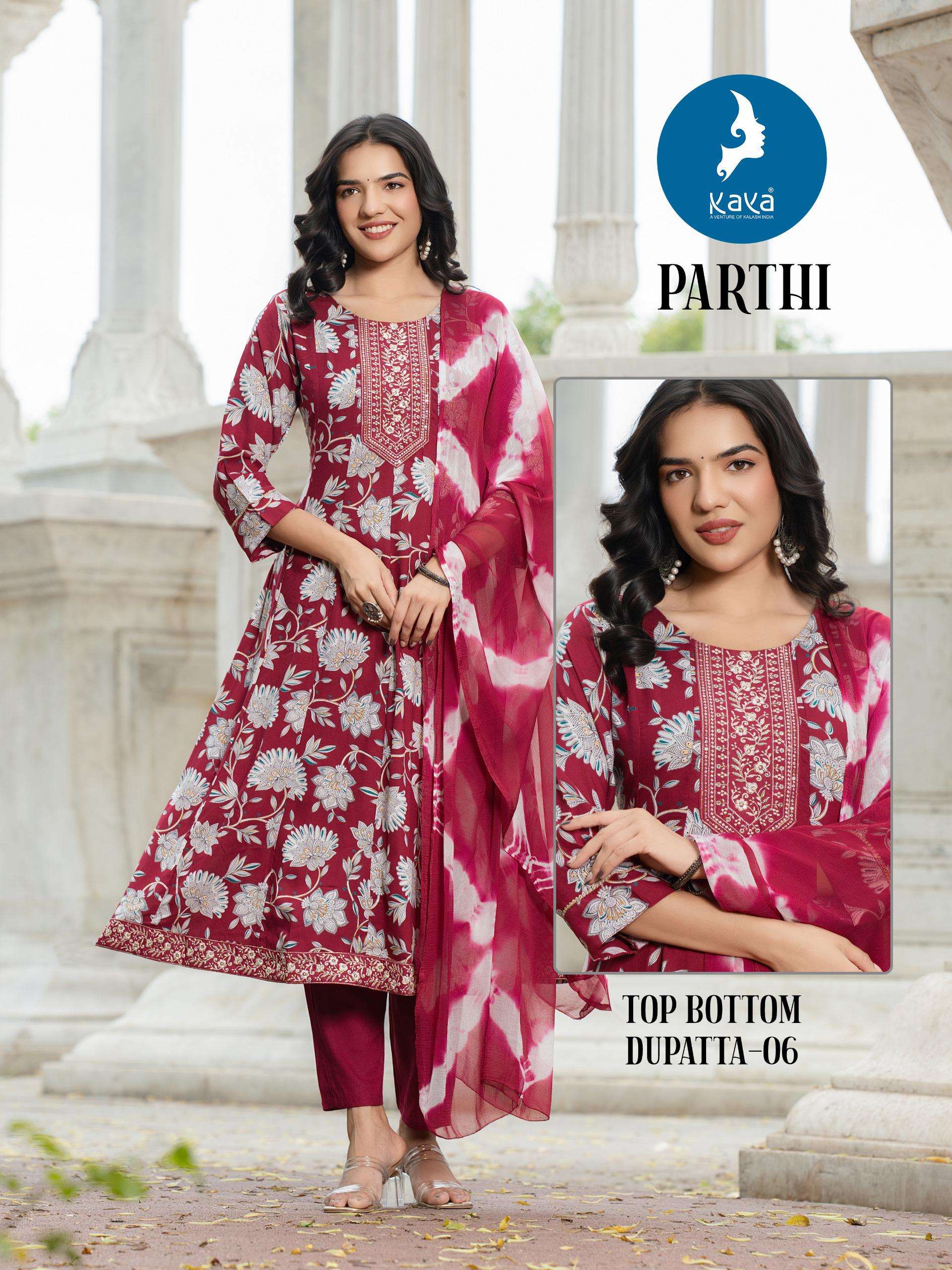 KAYA PARTHI RAYON PRINT ANARKALI STYLE LADIES 3PCS SET COLLECTION 