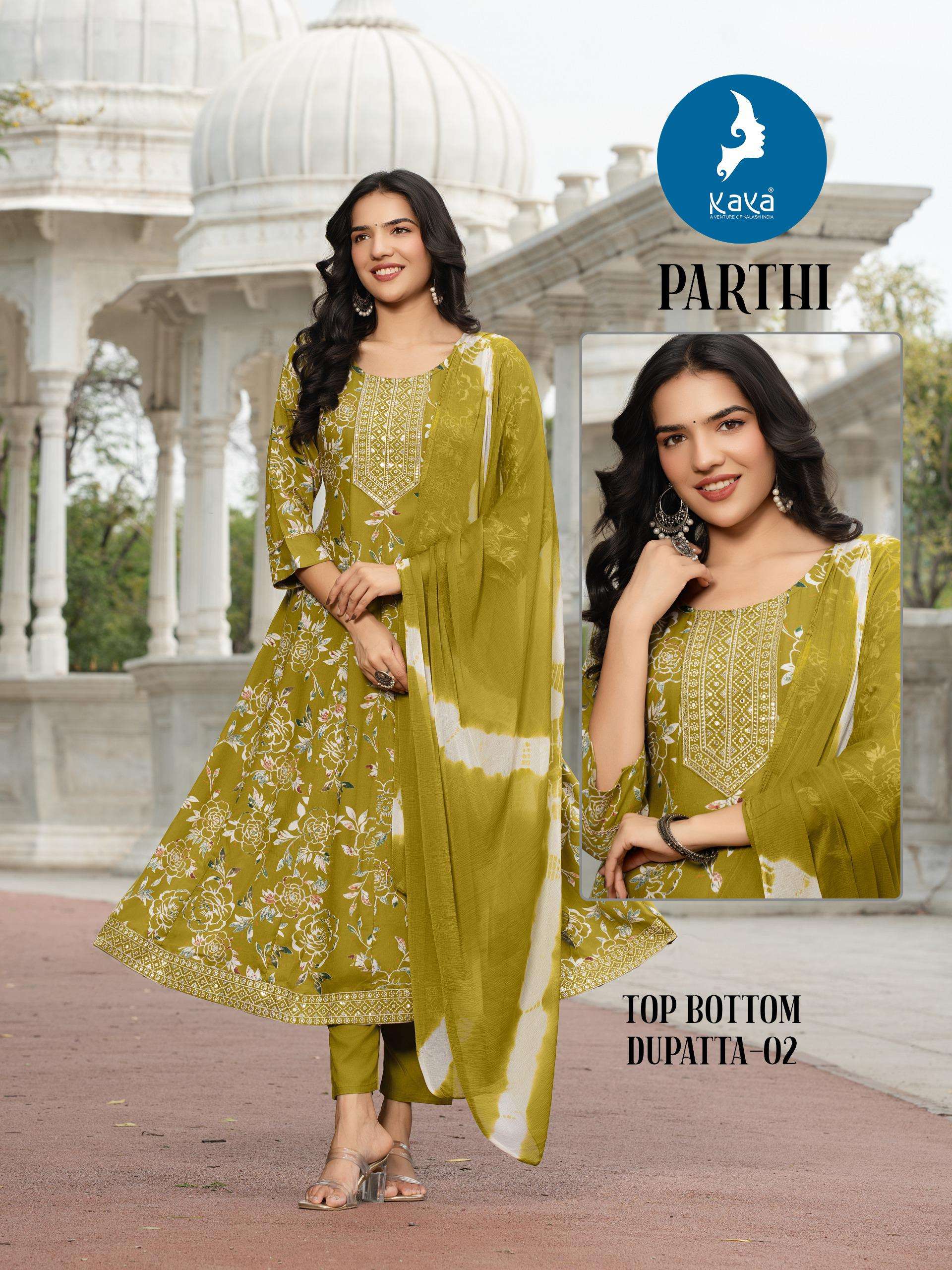 KAYA PARTHI RAYON PRINT ANARKALI STYLE LADIES 3PCS SET COLLECTION 