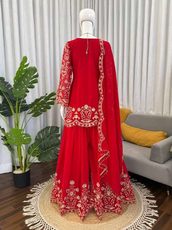 KD 1612 GORGEOUS RED SHADE HEAVY WEDDING FUNCTION WEAR LADIES SHARARA SUIT