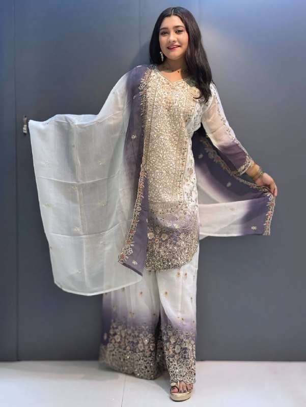 KF 1722 DUAL TONE GEORGETTE FABRIC TOP PLAZZO & DUPATTA SET 