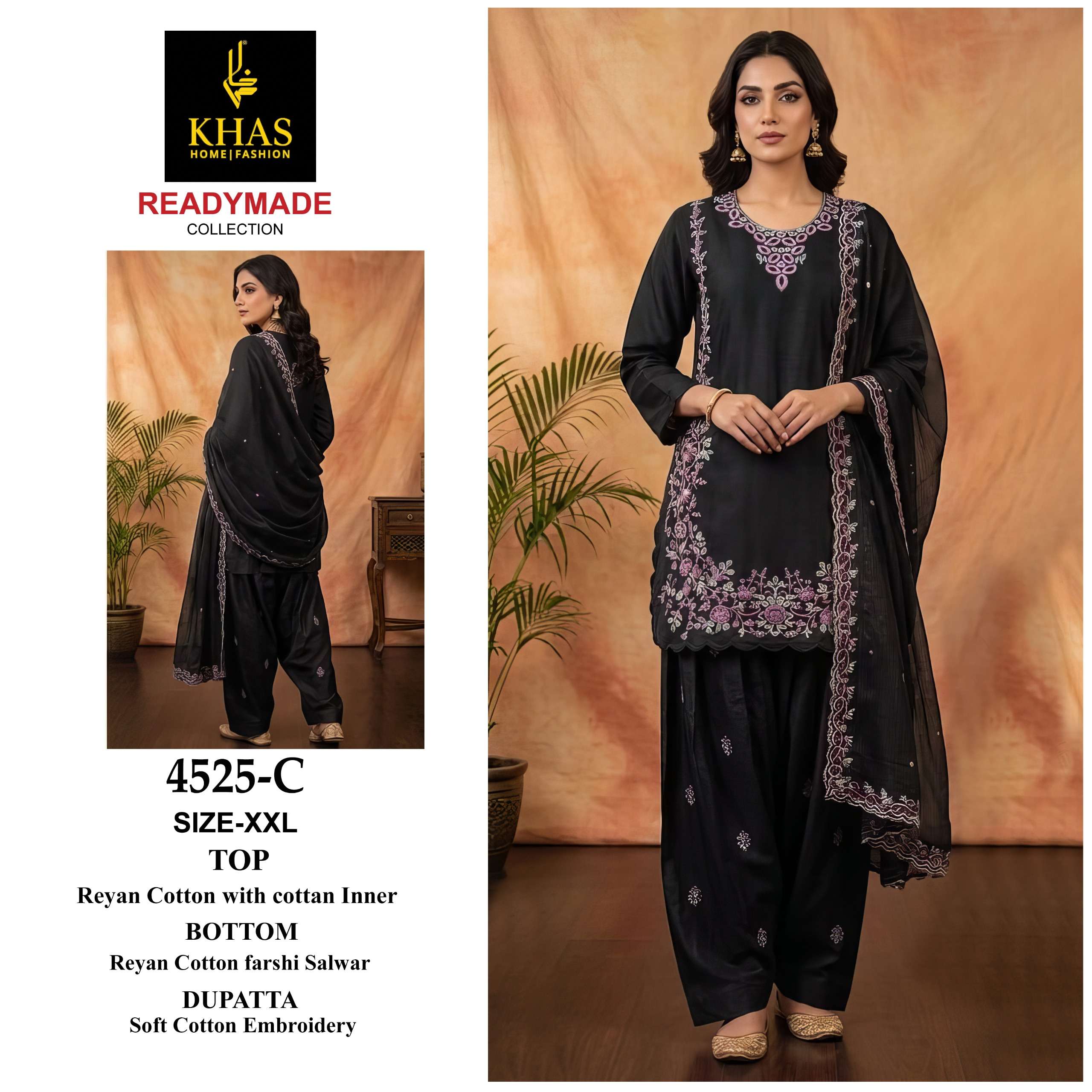 KHAS FASHION D NO 4525 COTTON HEAVY EMBROIDERY DESIGNER READY MADE SUIT