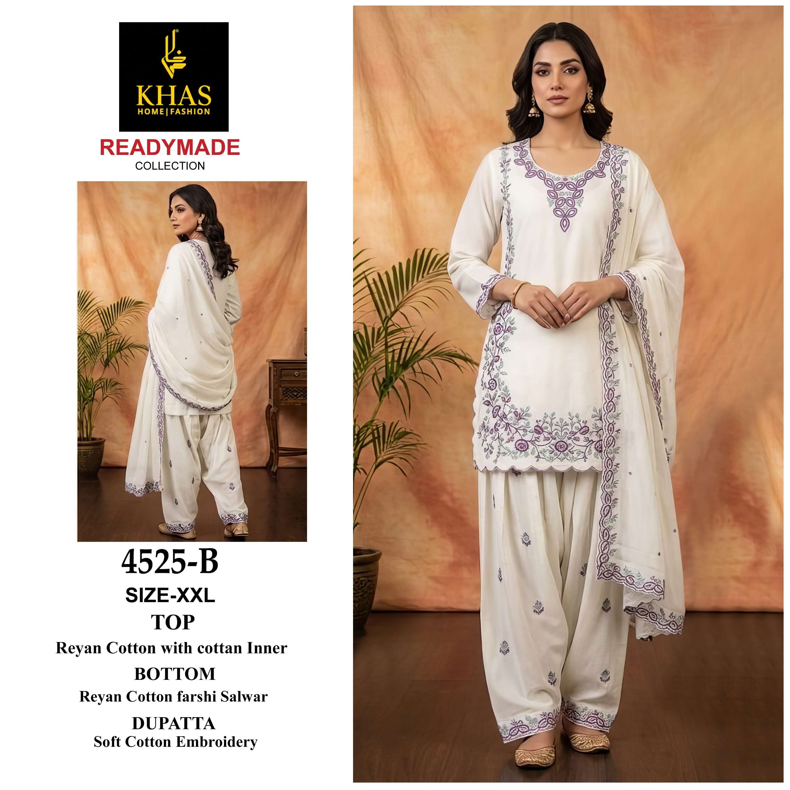 KHAS FASHION D NO 4525 COTTON HEAVY EMBROIDERY DESIGNER READY MADE SUIT