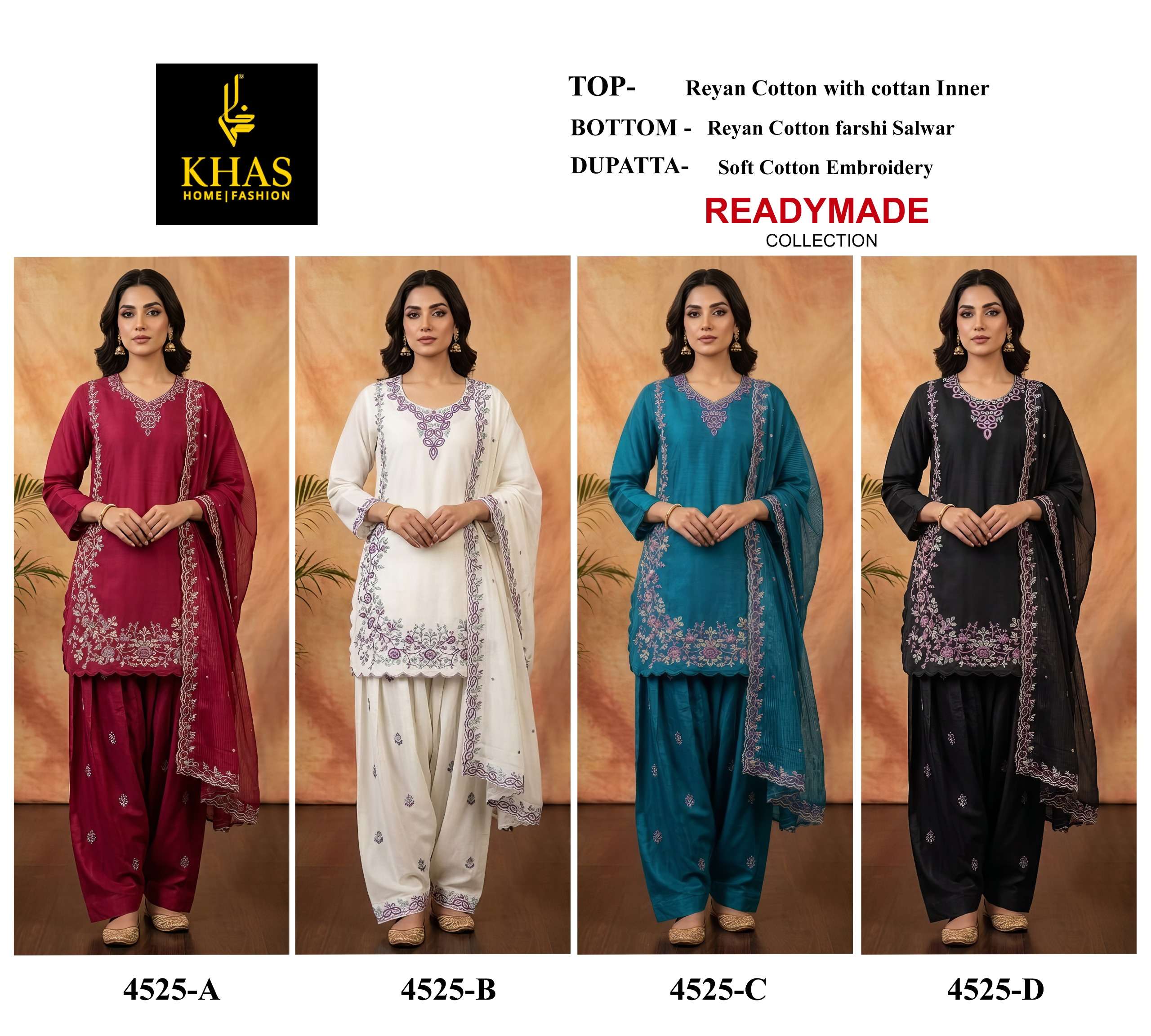 KHAS FASHION D NO 4525 COTTON HEAVY EMBROIDERY DESIGNER READY MADE SUIT