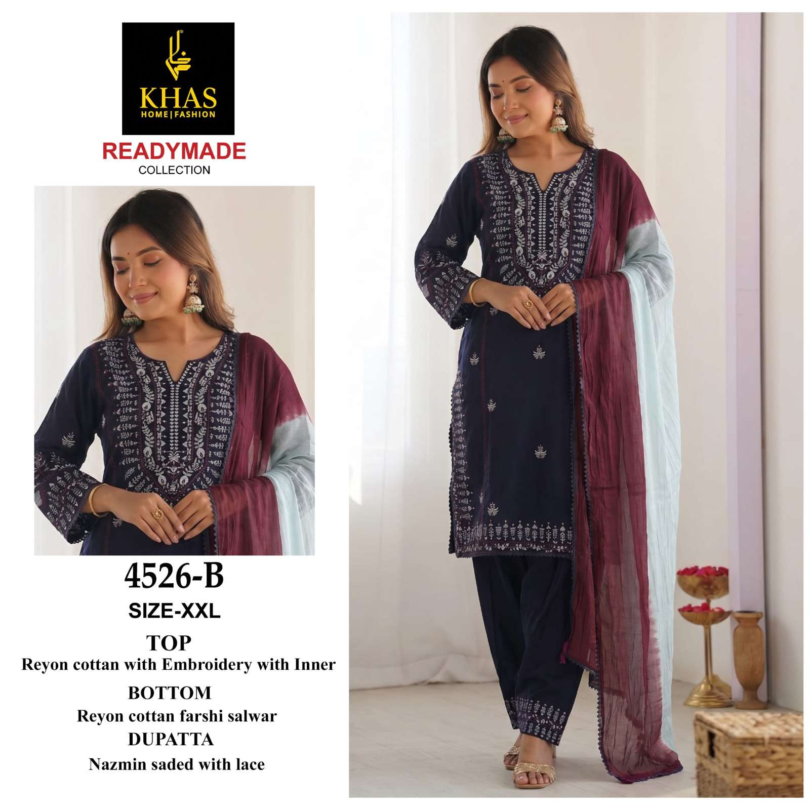KHAS FASHION D NO 4526 HEAVY EMBROIDERY DESIGNER READY MADE PAKISTANI SUIT