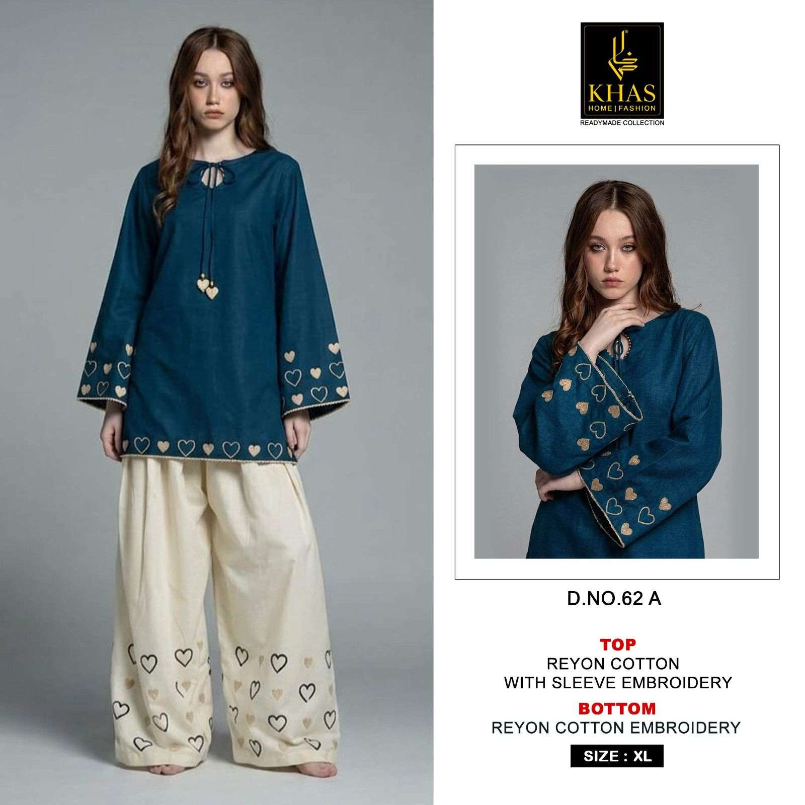KHAS FASHION D NO 62 RAYON FANCY WORKS LADIES TOP WITH BOTTOM PAIR 