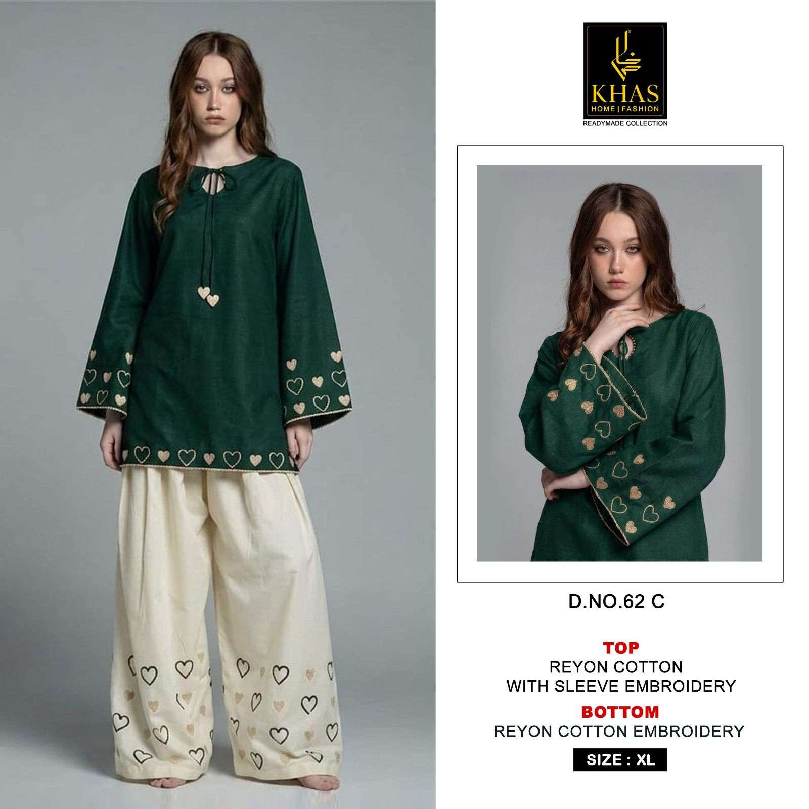 KHAS FASHION D NO 62 RAYON FANCY WORKS LADIES TOP WITH BOTTOM PAIR 