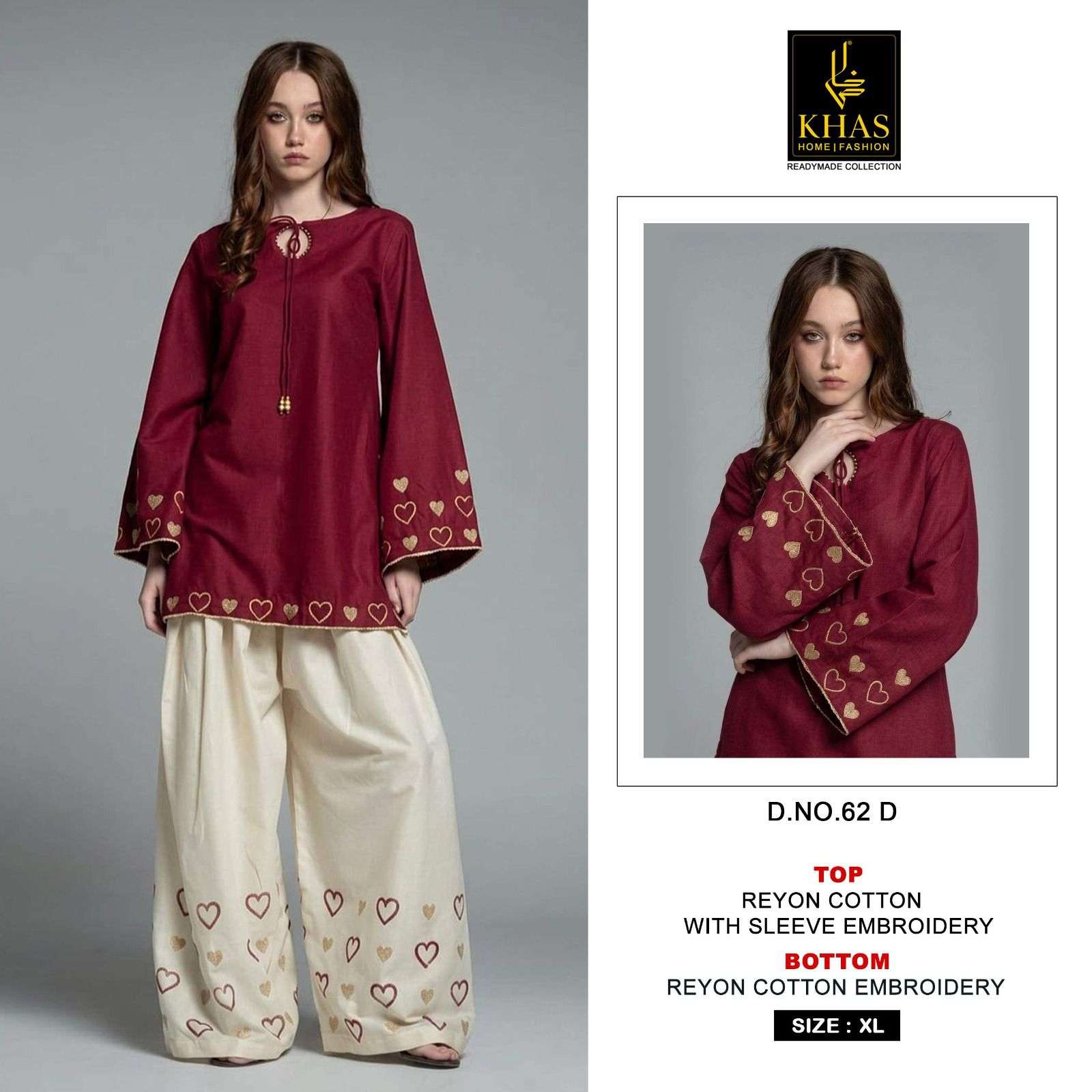 KHAS FASHION D NO 62 RAYON FANCY WORKS LADIES TOP WITH BOTTOM PAIR 